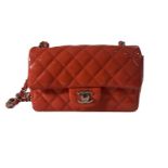 Chanel Coral Chevron Quilted Patent Leather Mini Flap Bag