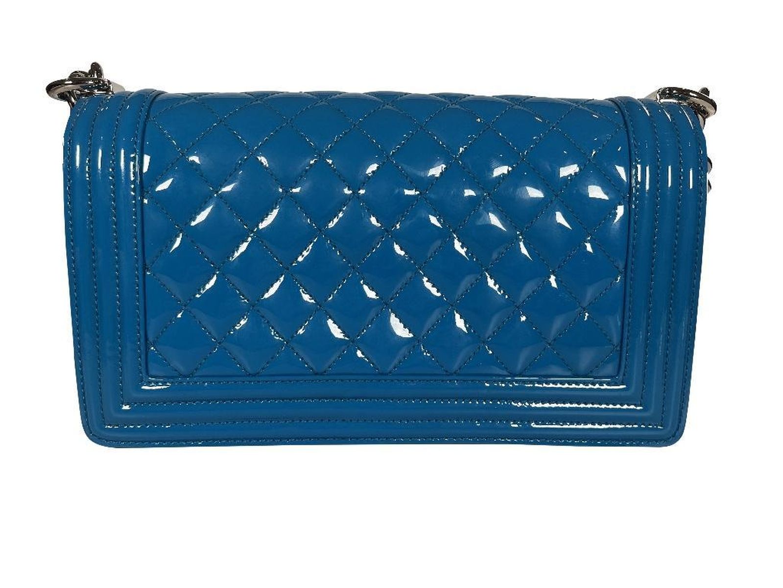 Chanel Blue Quilted Patent Leather Medium Boy Bag - Image 4 of 8