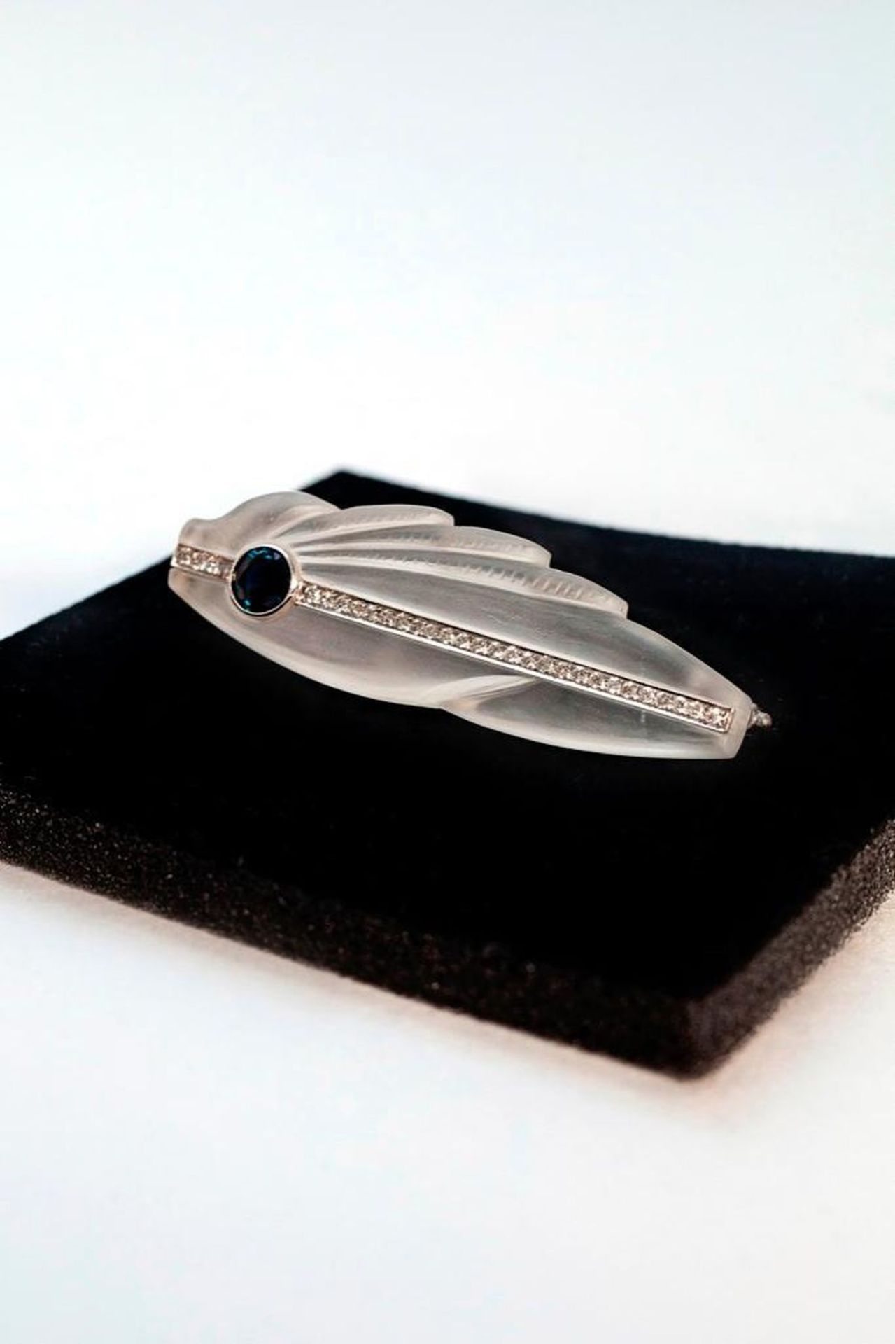 Art Deco Rock Crystal Saphire and Pave Diamond Brooch - Image 4 of 6