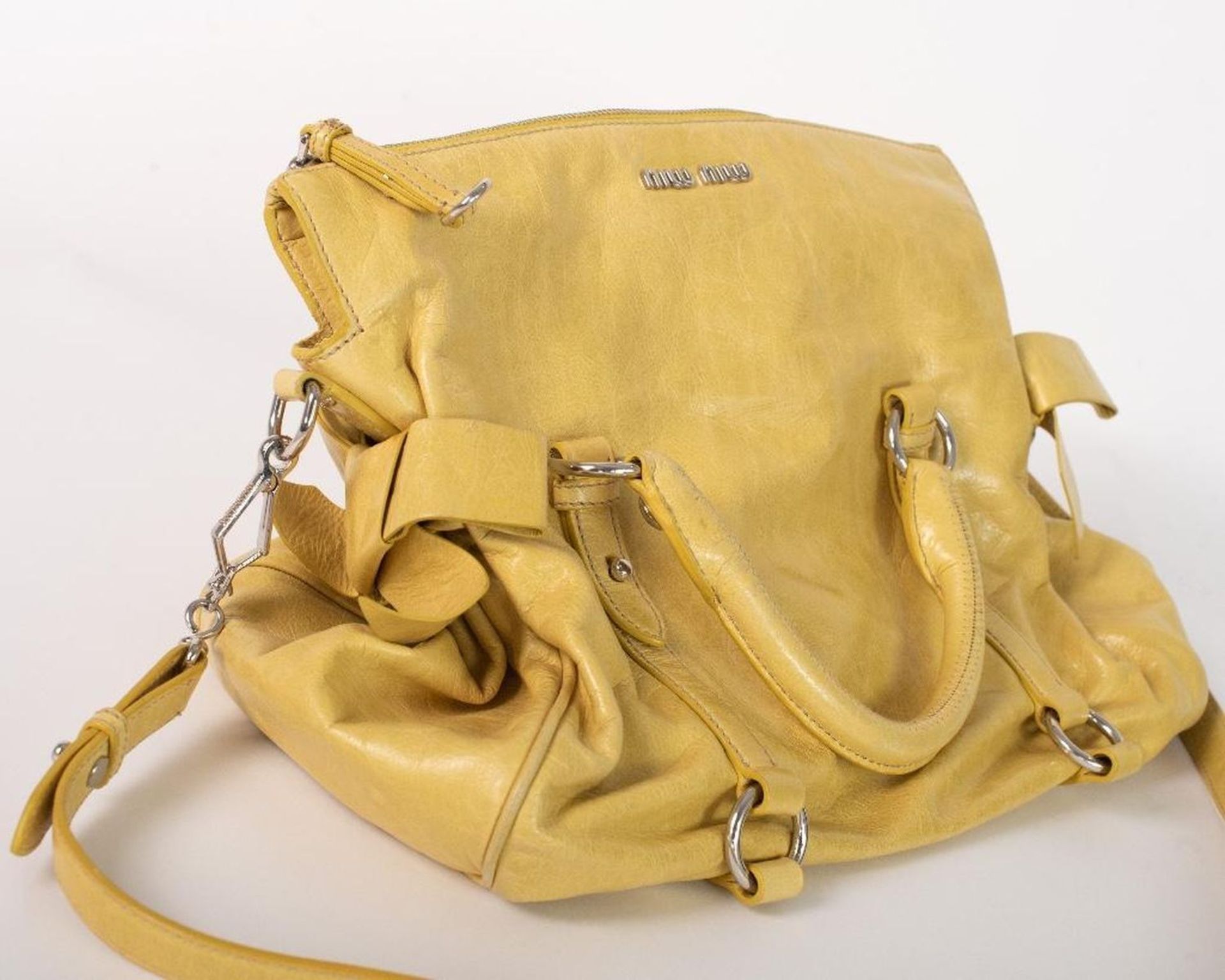 Miu Miu Vitello Lux Yellow Leather Handbag - Image 16 of 23