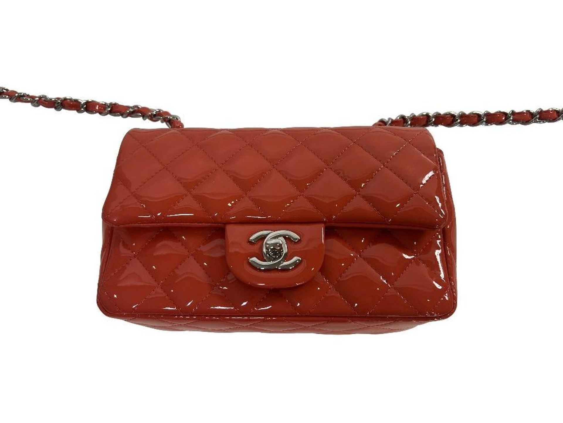 Chanel Coral Chevron Quilted Patent Leather Mini Flap Bag - Image 7 of 8