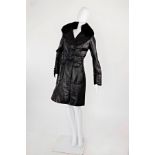 Rudsak Leather Trench Coat with Removable Rabbit Fur Collar