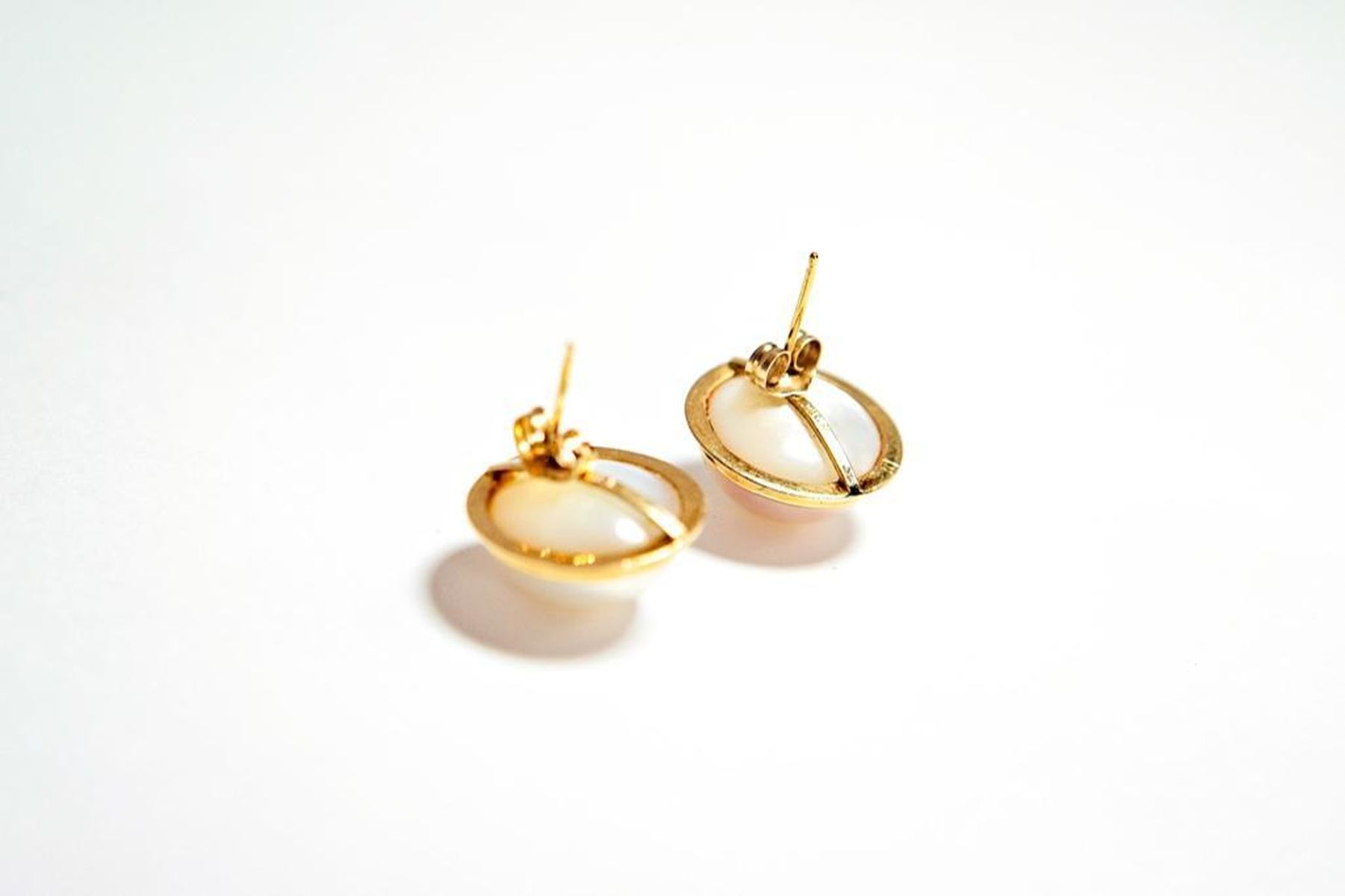 Gold & Pearl Cabochon Earring Studs - Image 3 of 4