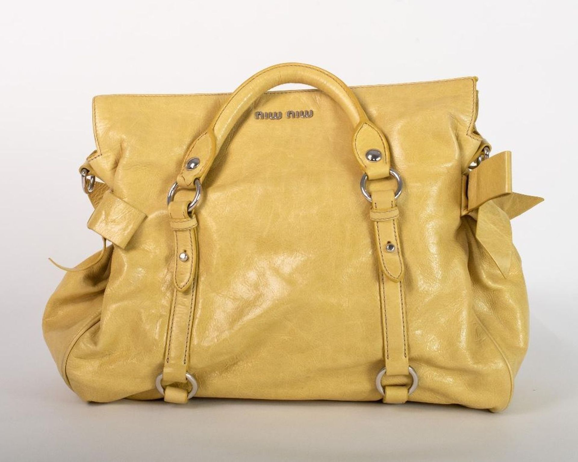 Miu Miu Vitello Lux Yellow Leather Handbag - Image 3 of 23