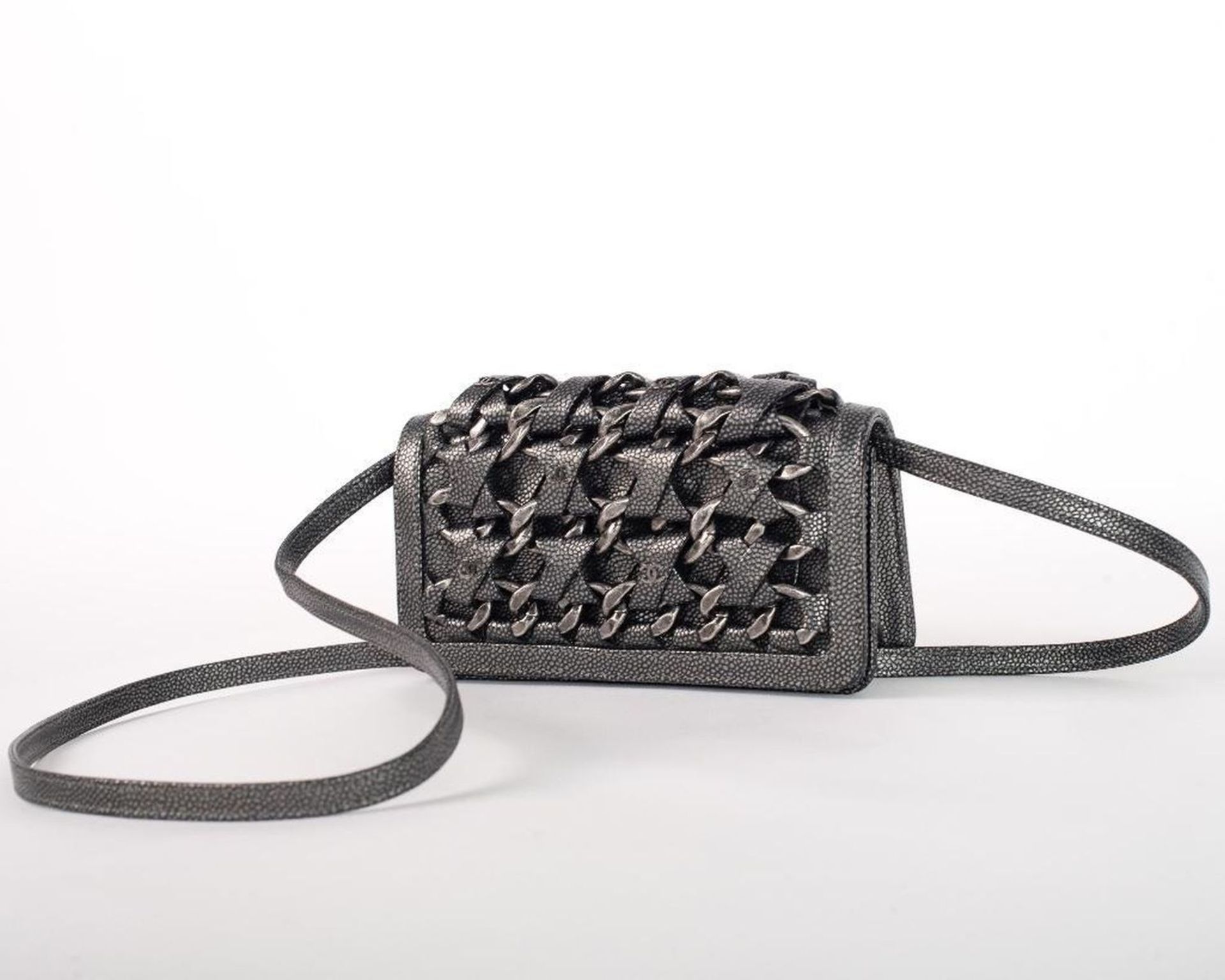 Rare Chanel Gunmetal Caviar Leather Crossbody Bag - Image 16 of 25