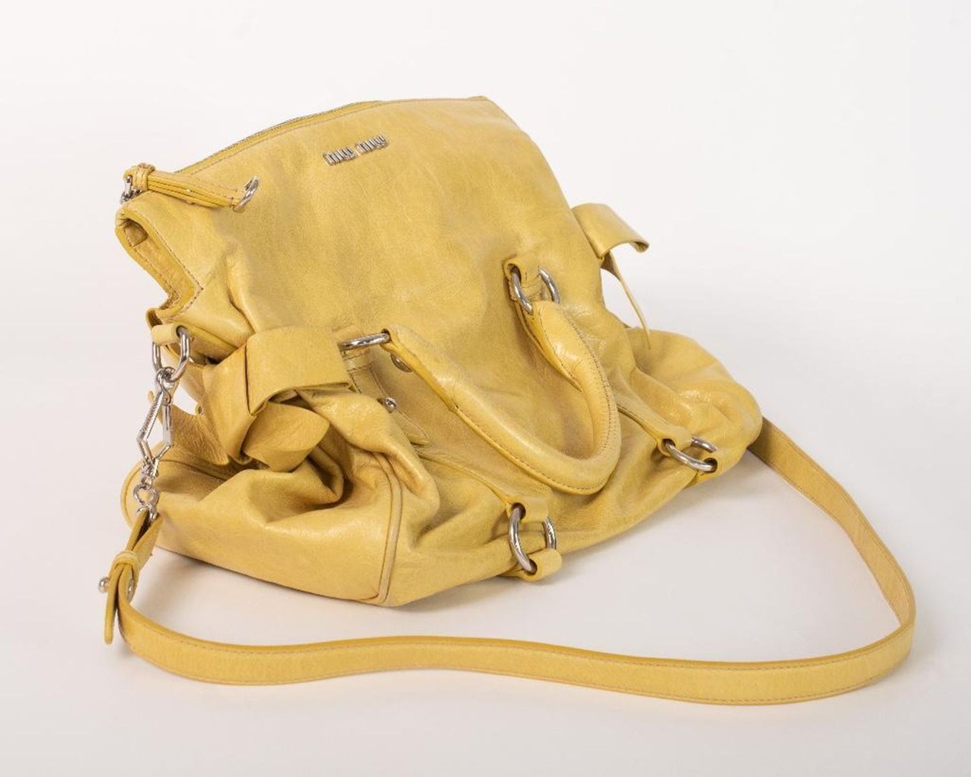 Miu Miu Vitello Lux Yellow Leather Handbag - Image 14 of 23