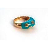 18k Turquoise Ring with Gold Polka-dot Inlay