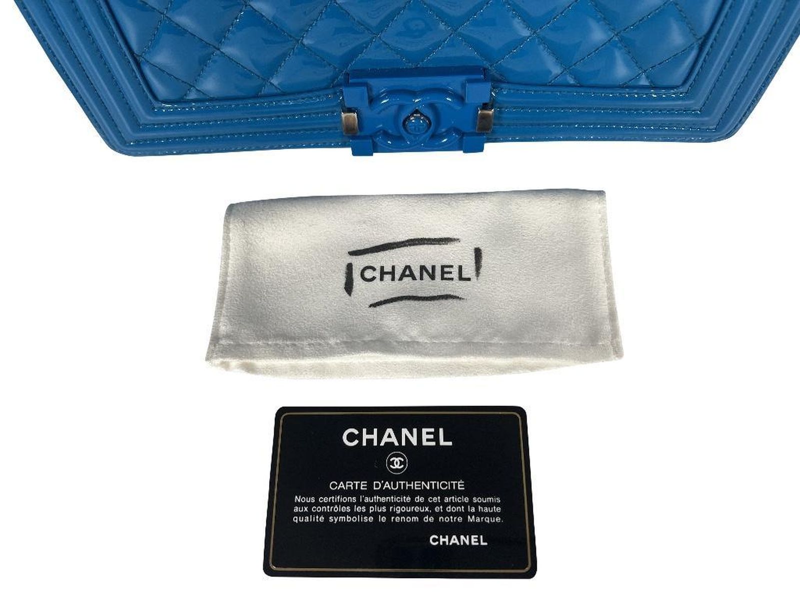 Chanel Blue Quilted Patent Leather Medium Boy Bag - Image 7 of 8