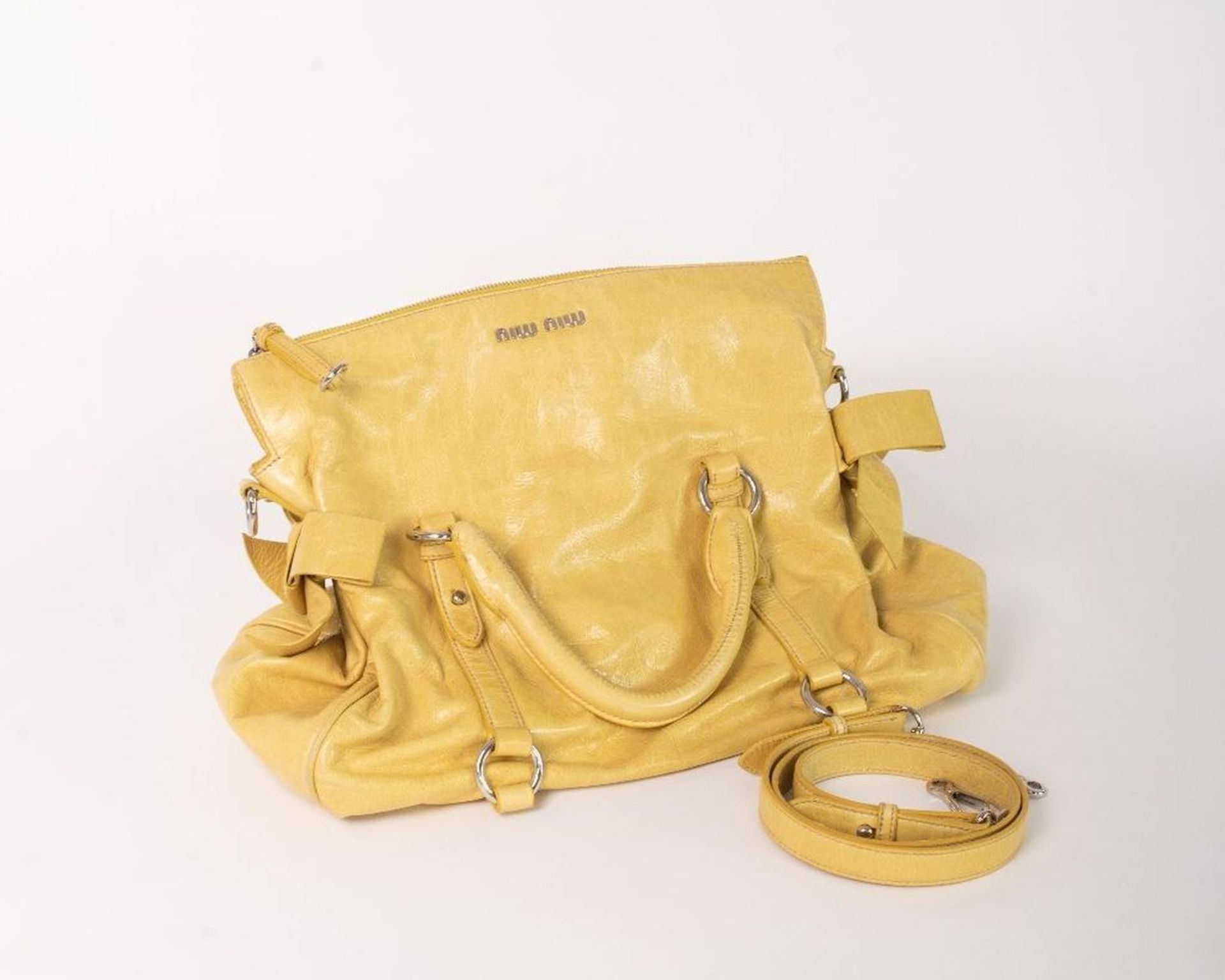 Miu Miu Vitello Lux Yellow Leather Handbag - Image 12 of 23