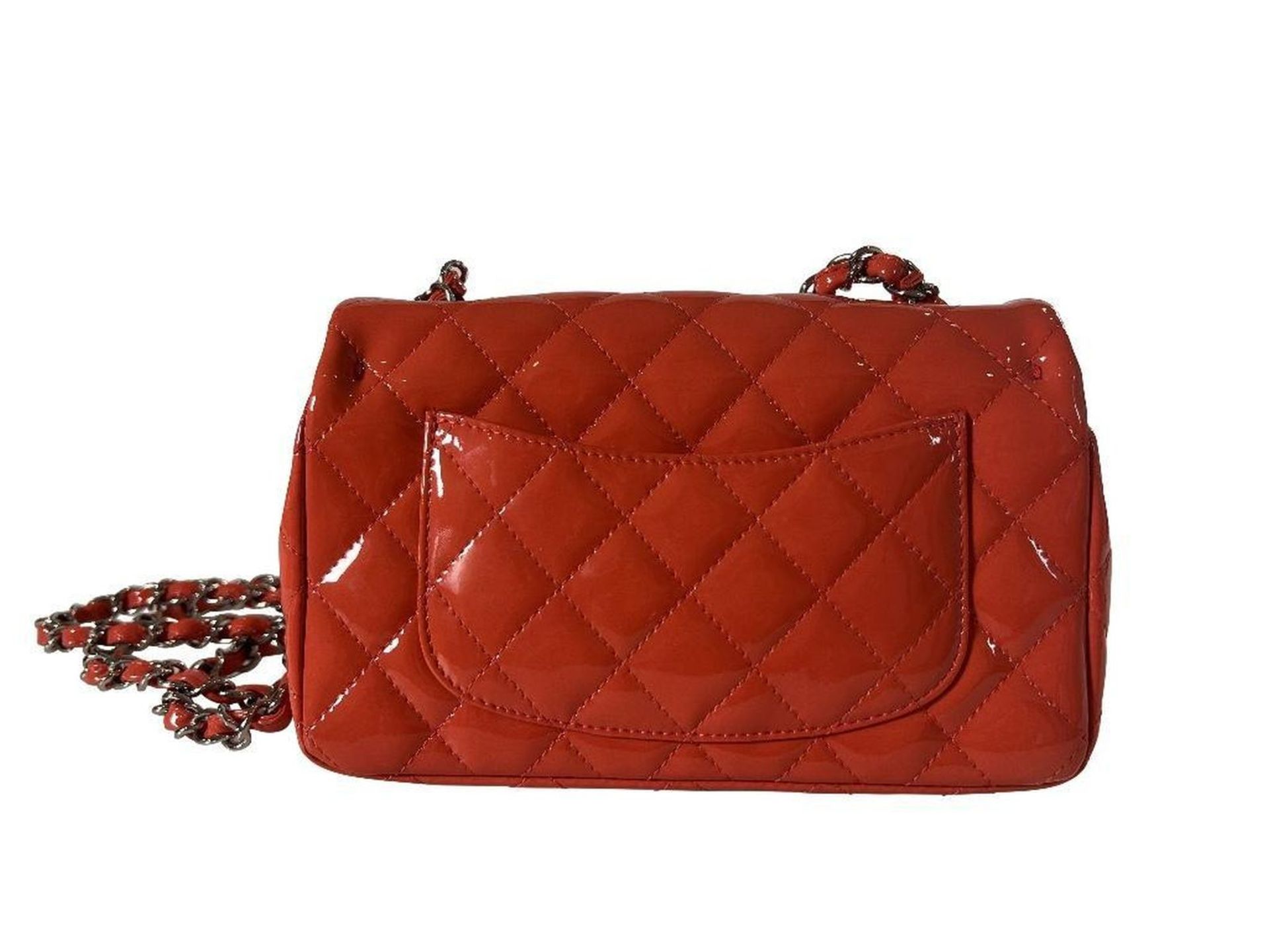 Chanel Coral Chevron Quilted Patent Leather Mini Flap Bag - Image 2 of 8