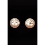 Chanel CC Faux Pearl Gold Tone Earrings