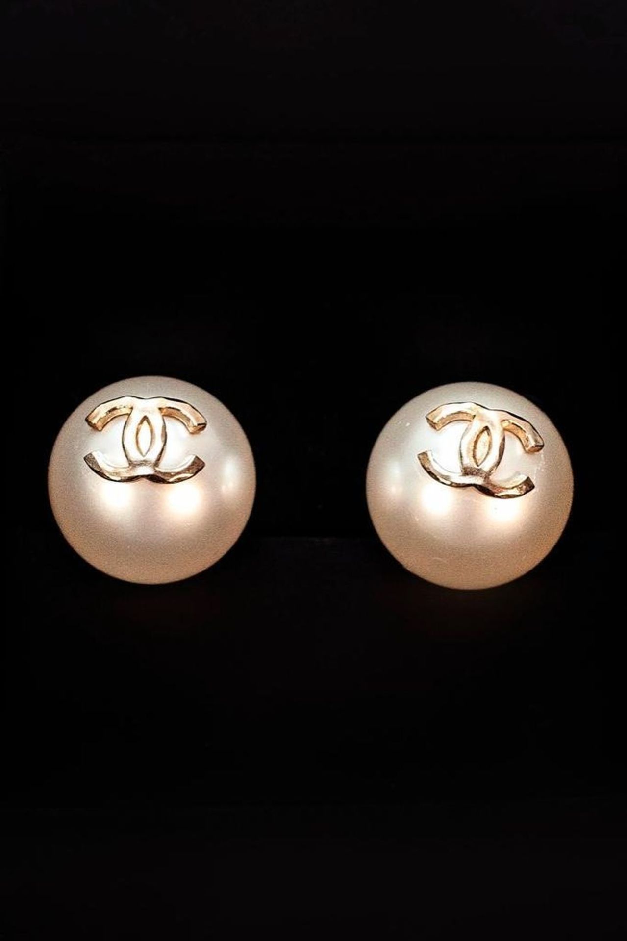 Chanel CC Faux Pearl Gold Tone Earrings