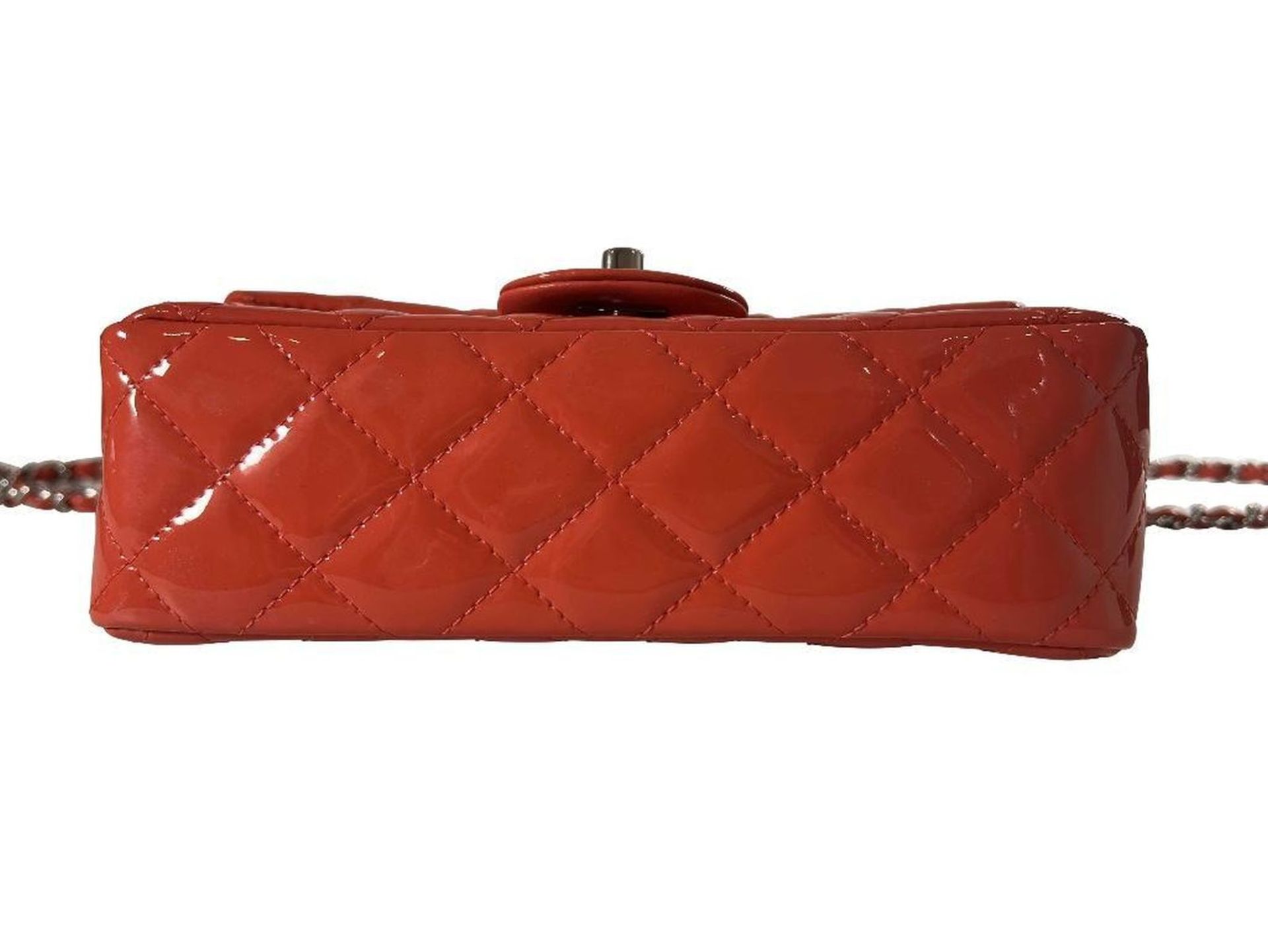 Chanel Coral Chevron Quilted Patent Leather Mini Flap Bag - Image 5 of 8