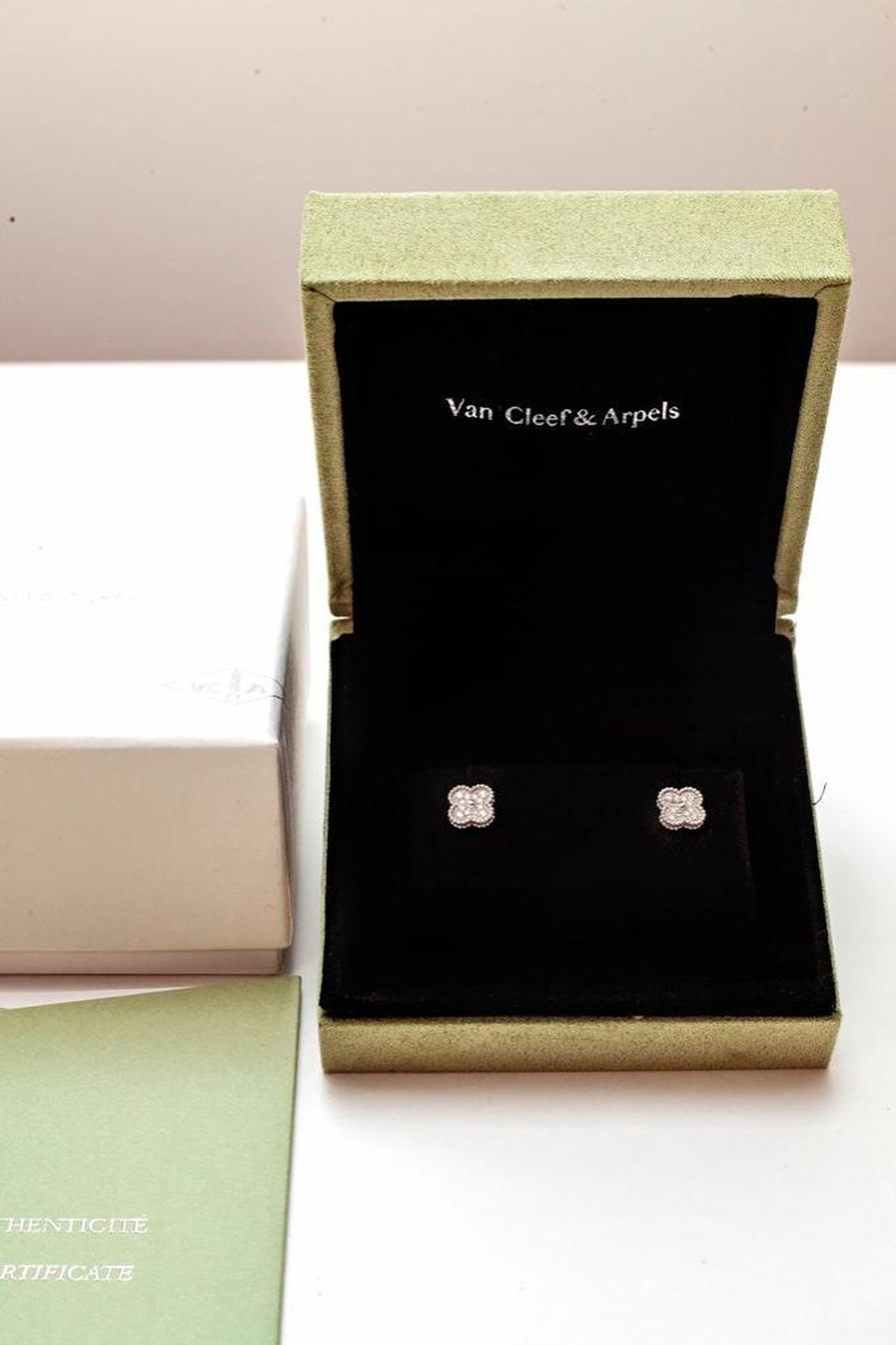 Van Cleef & Arpels Vintage Diamond Alhambra Earring Studs - Image 4 of 7
