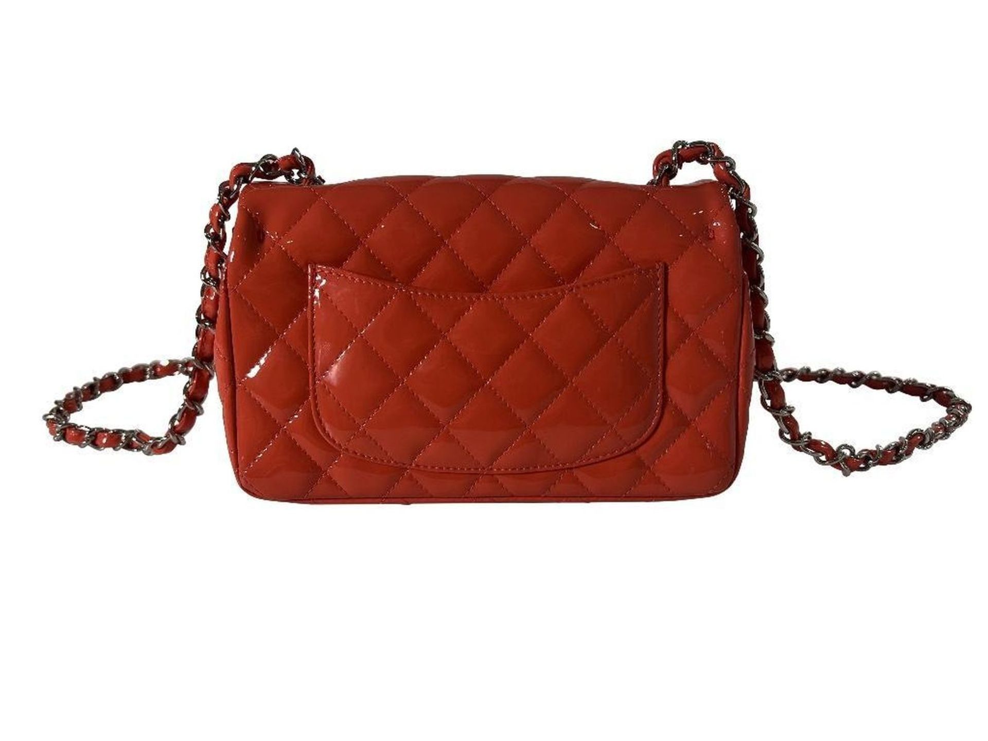 Chanel Coral Chevron Quilted Patent Leather Mini Flap Bag - Image 6 of 8