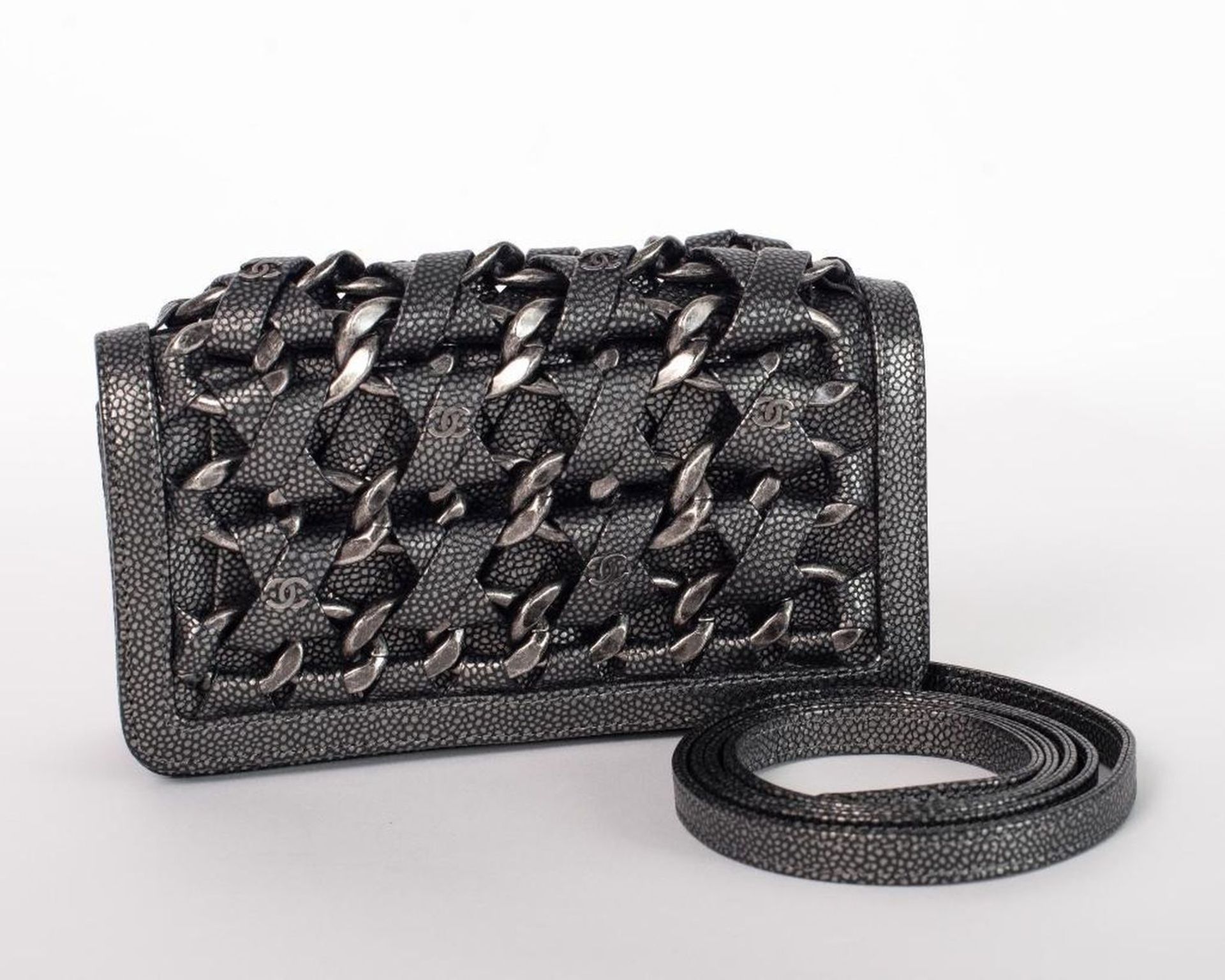 Rare Chanel Gunmetal Caviar Leather Crossbody Bag - Image 9 of 25