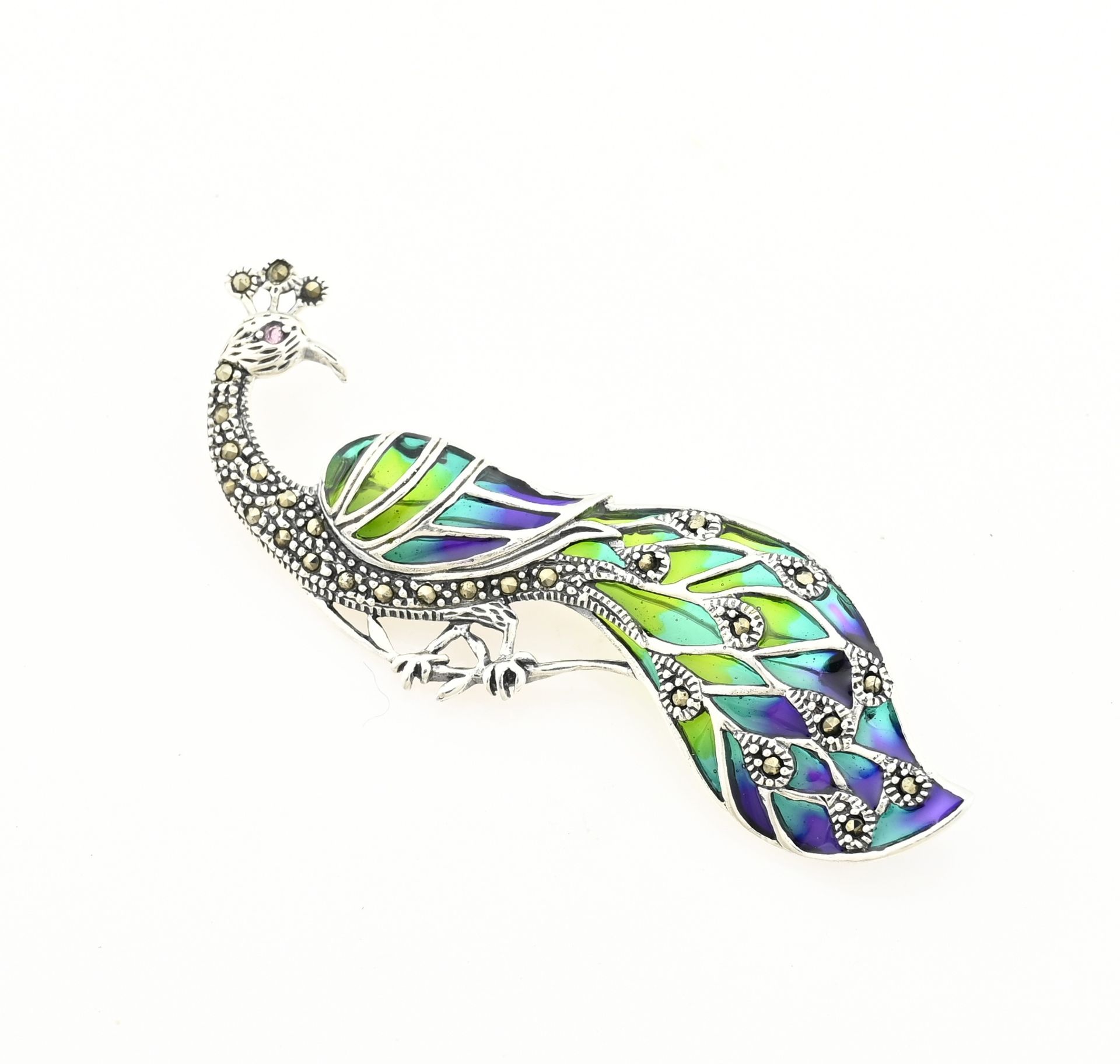 Silver brooch peacock