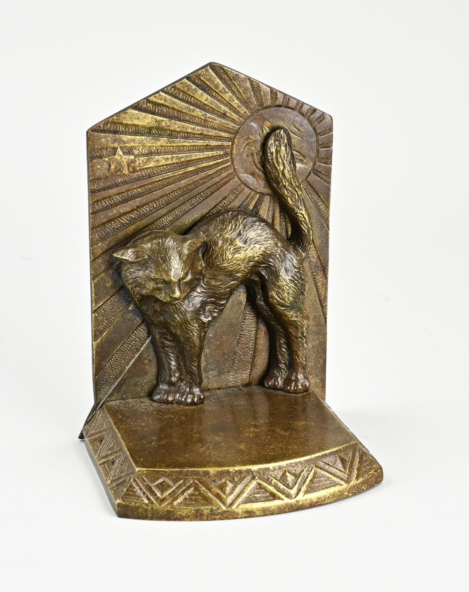 Bronze bookend with cat, 1910