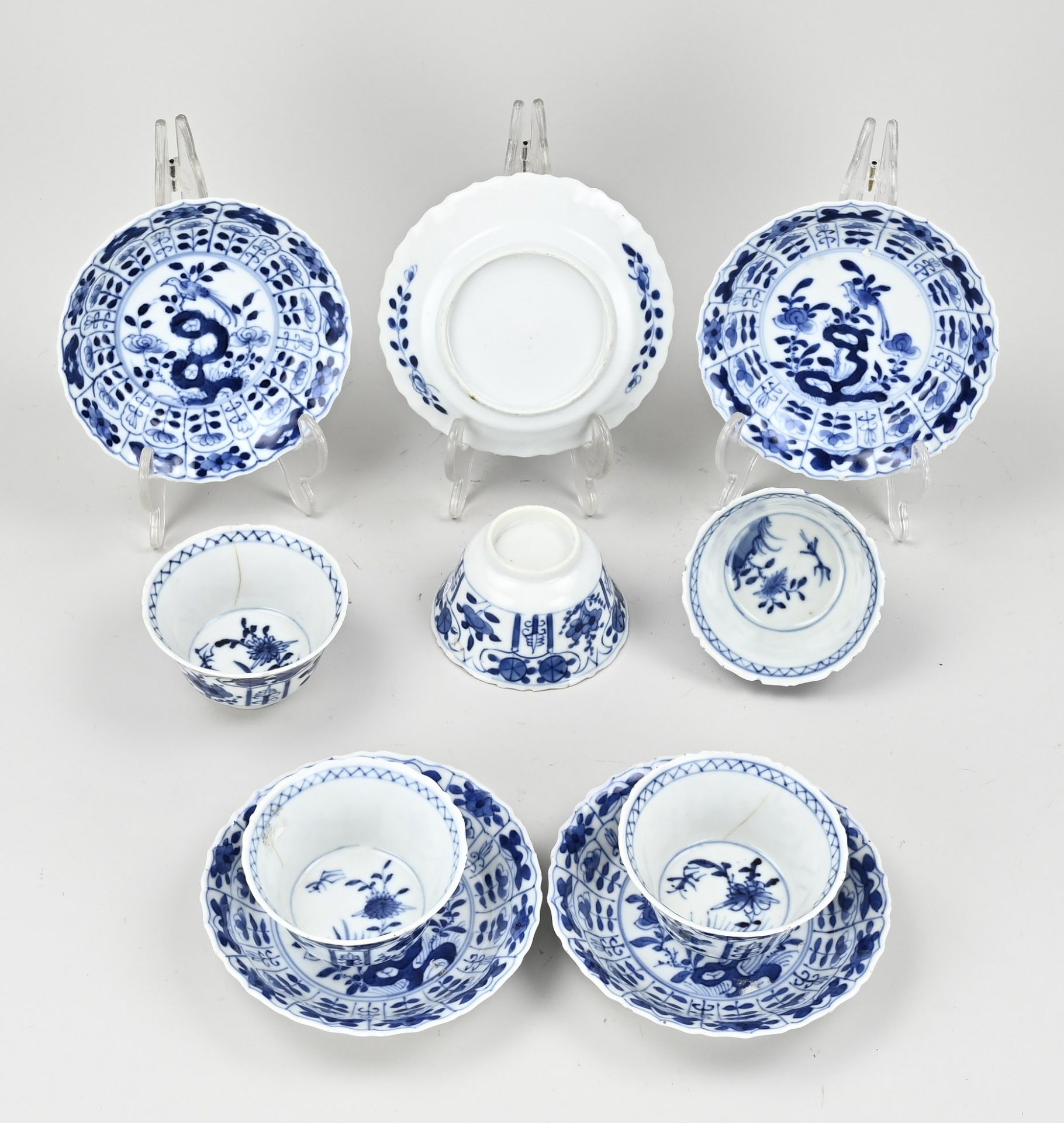 Five Chinese cups + saucers