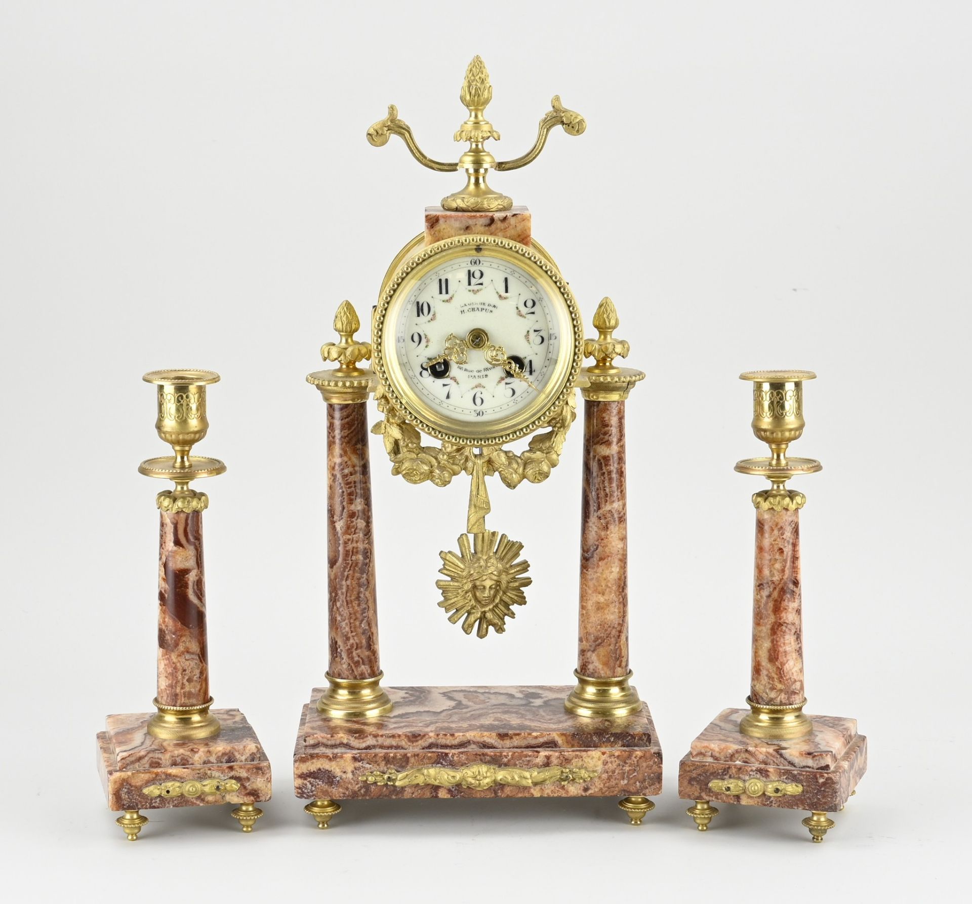 Three piece French clock set, 1900