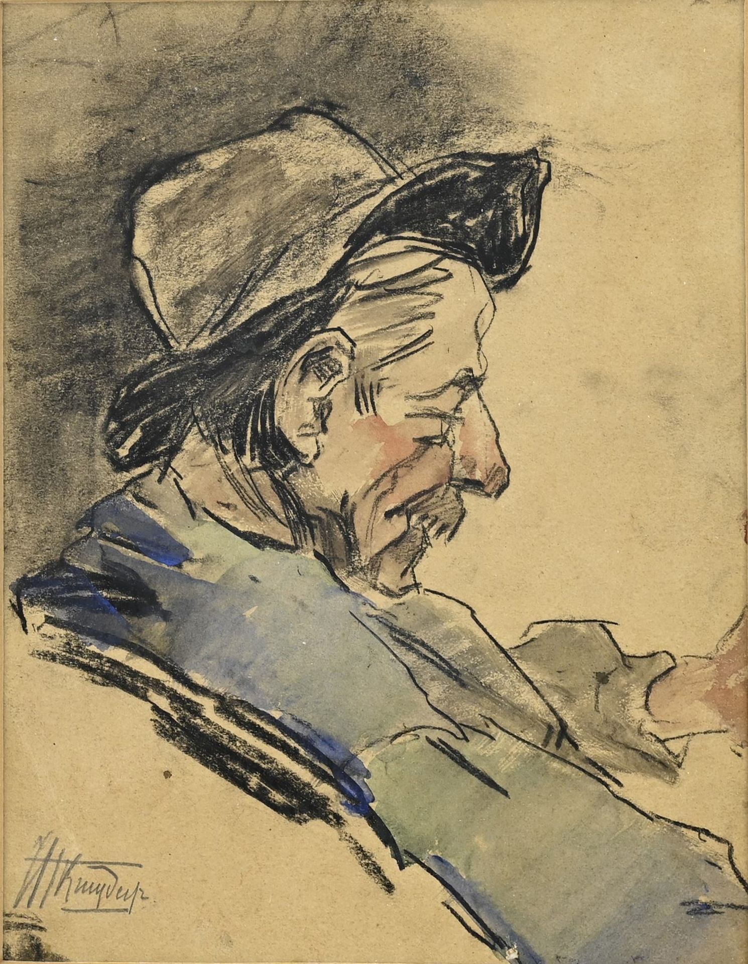 Herman Kruijder, Portrait man with hat - Image 2 of 2