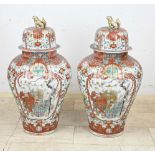 Two large Japanese lidded pots, H 92 x Ø 45 cm.