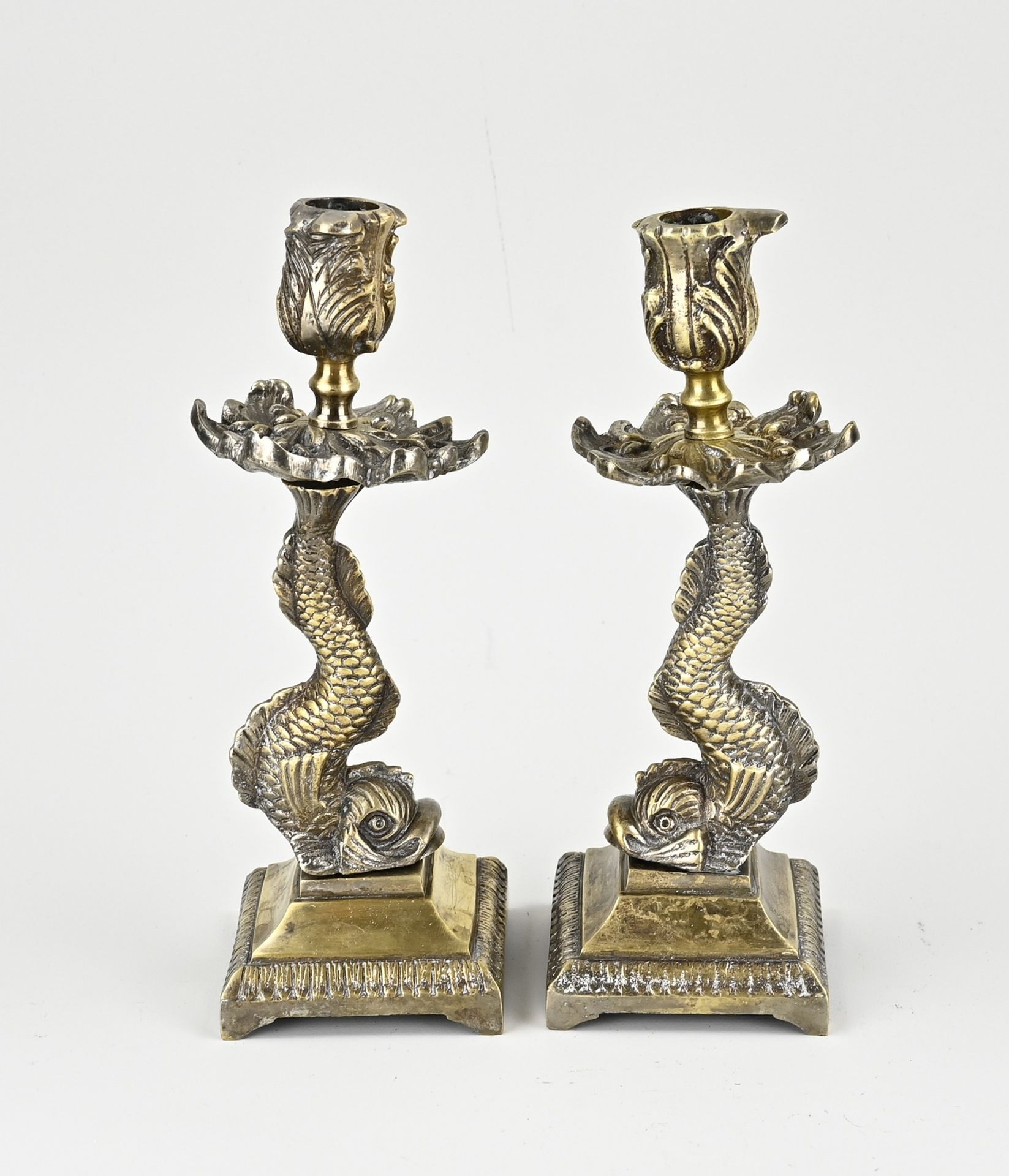 Two bronze candlesticks, H 24 cm.