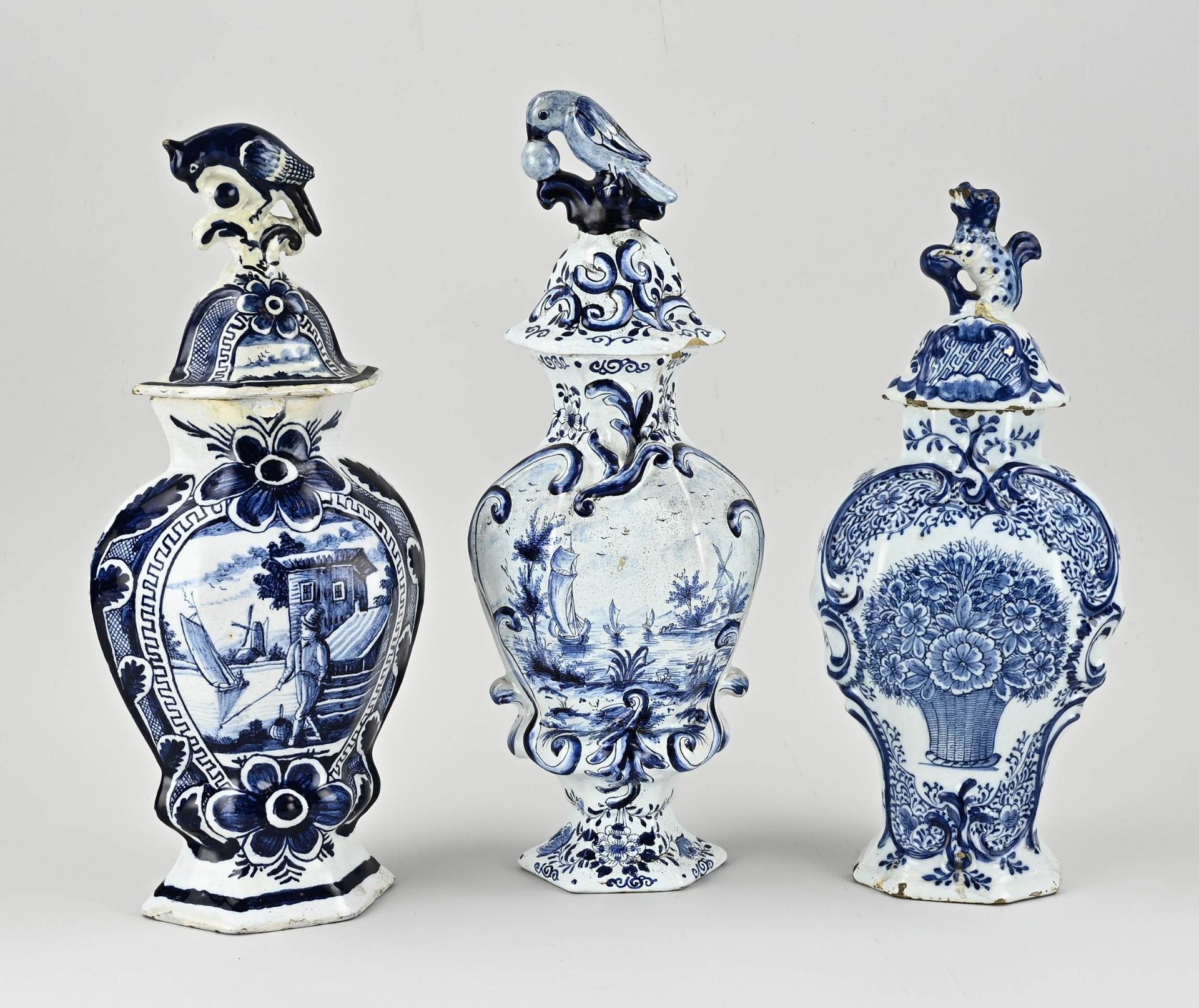 Three 18th century Delft vases