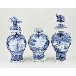 Three 18th century Delft vases, H 26 - 38 cm.