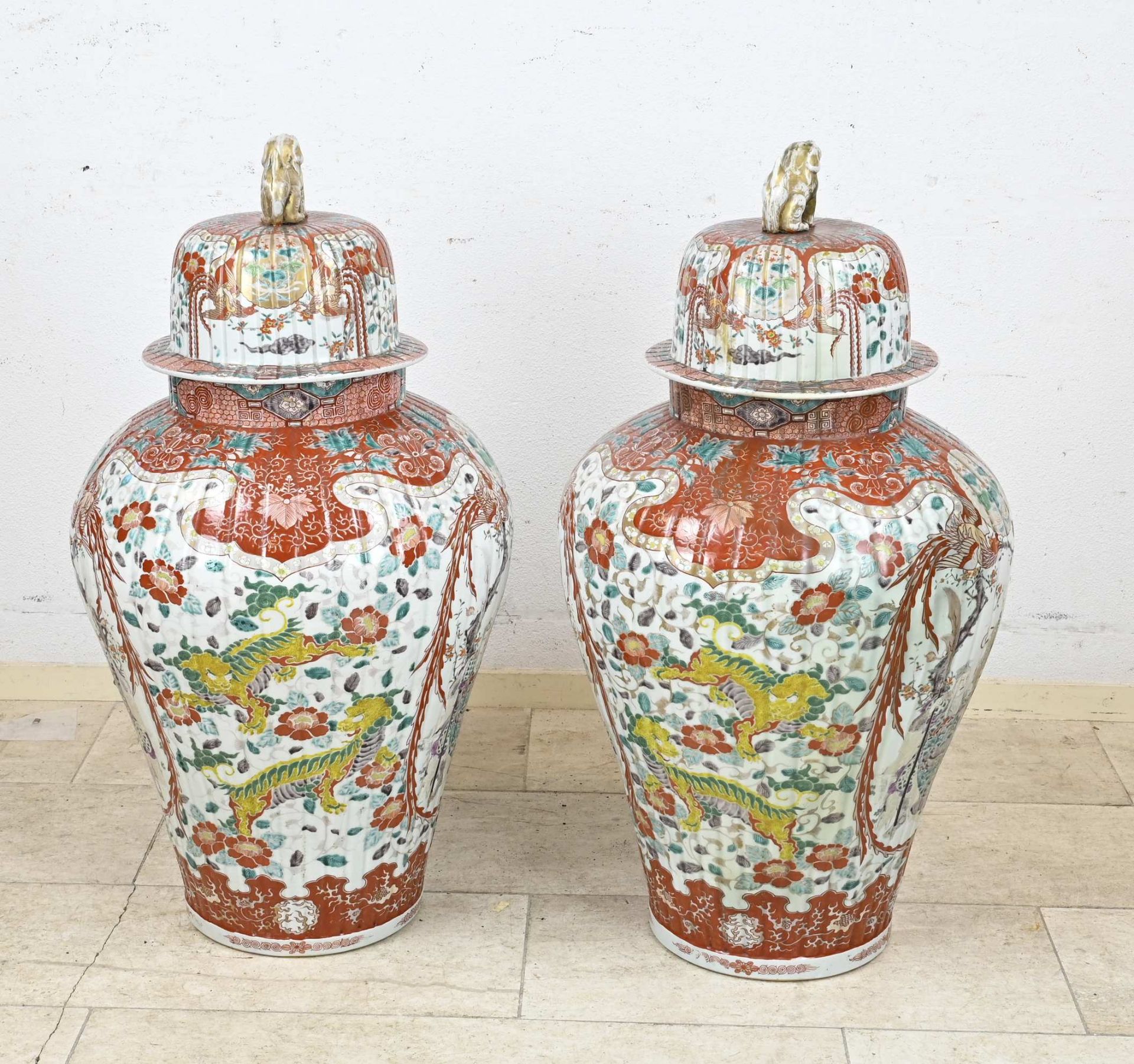 Two large Japanese lidded pots, H 92 x Ø 45 cm. - Image 2 of 2