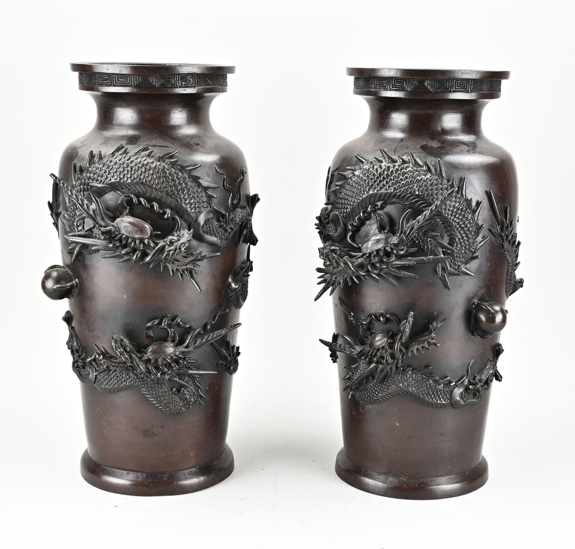 Two Japanese bronze vases, H 45 cm.