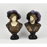 Two plaster busts, H 28 - 29 cm.
