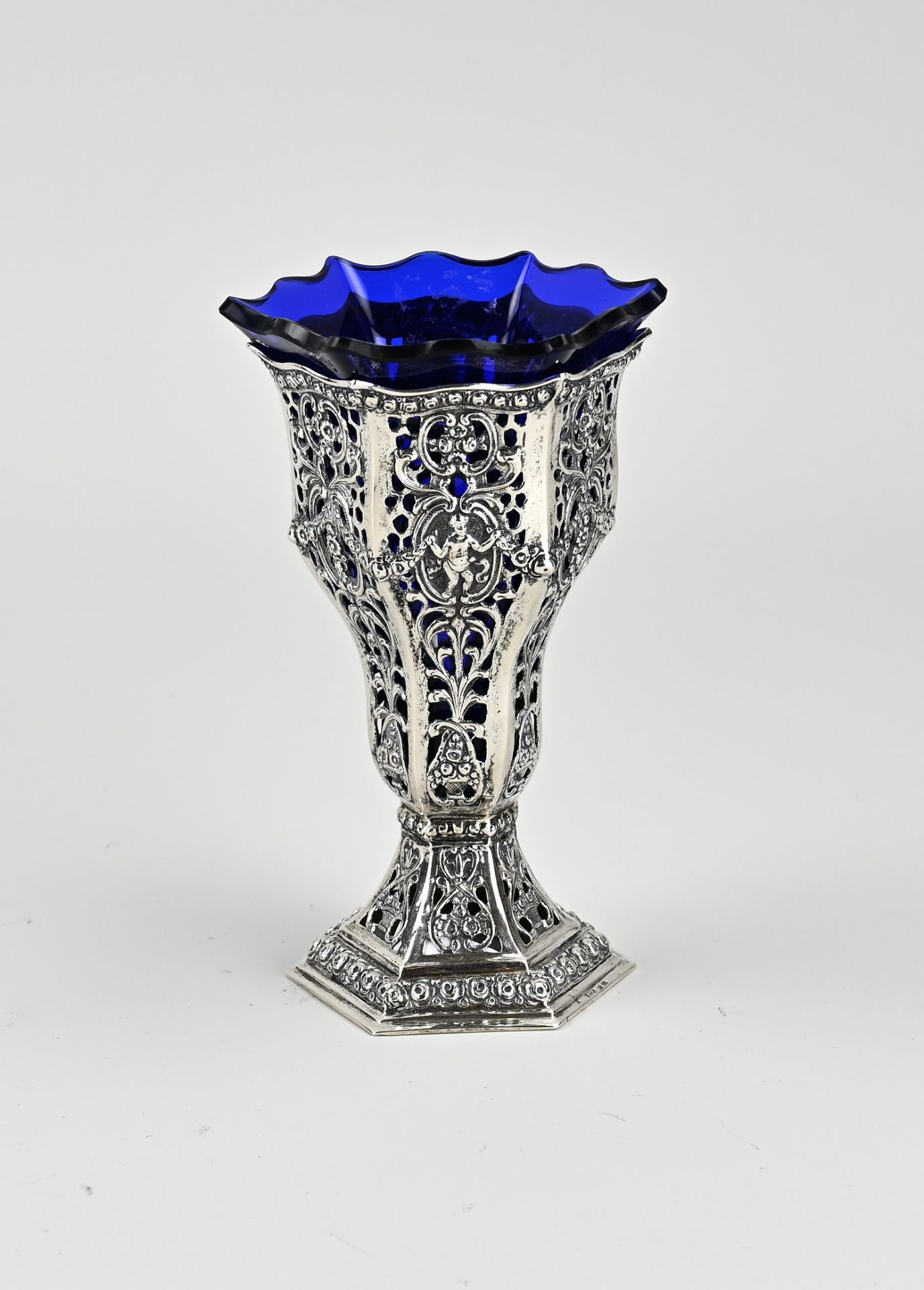 Silver showpiece with blue glass