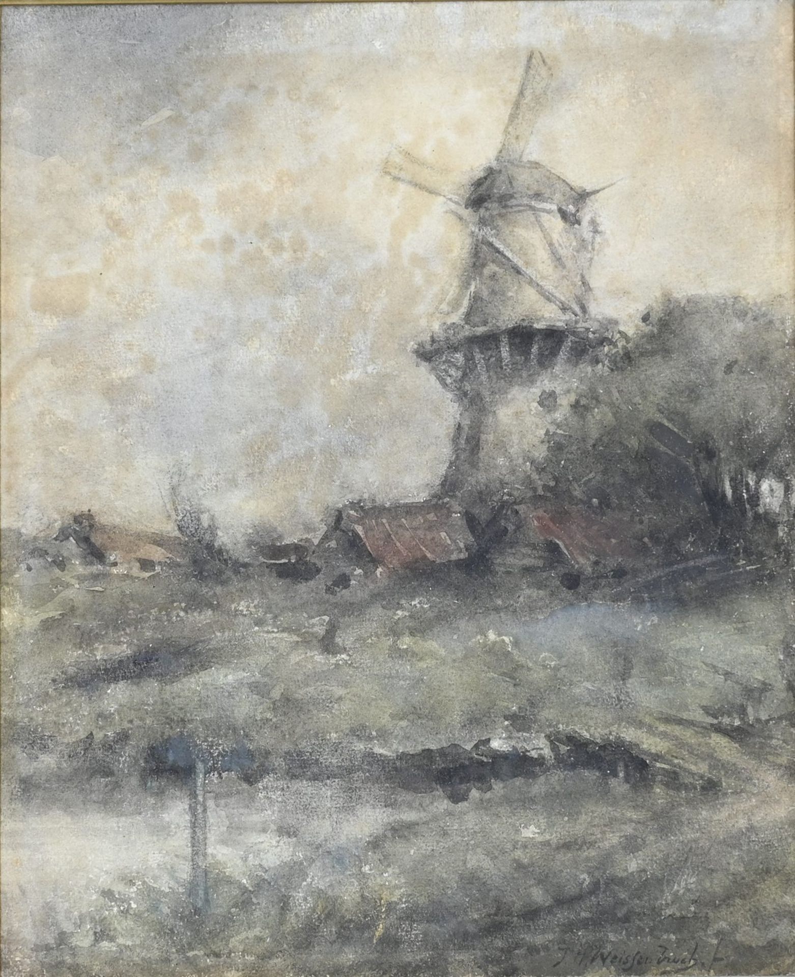 JH Weissenbruch, Landscape with a windmill - Image 2 of 2