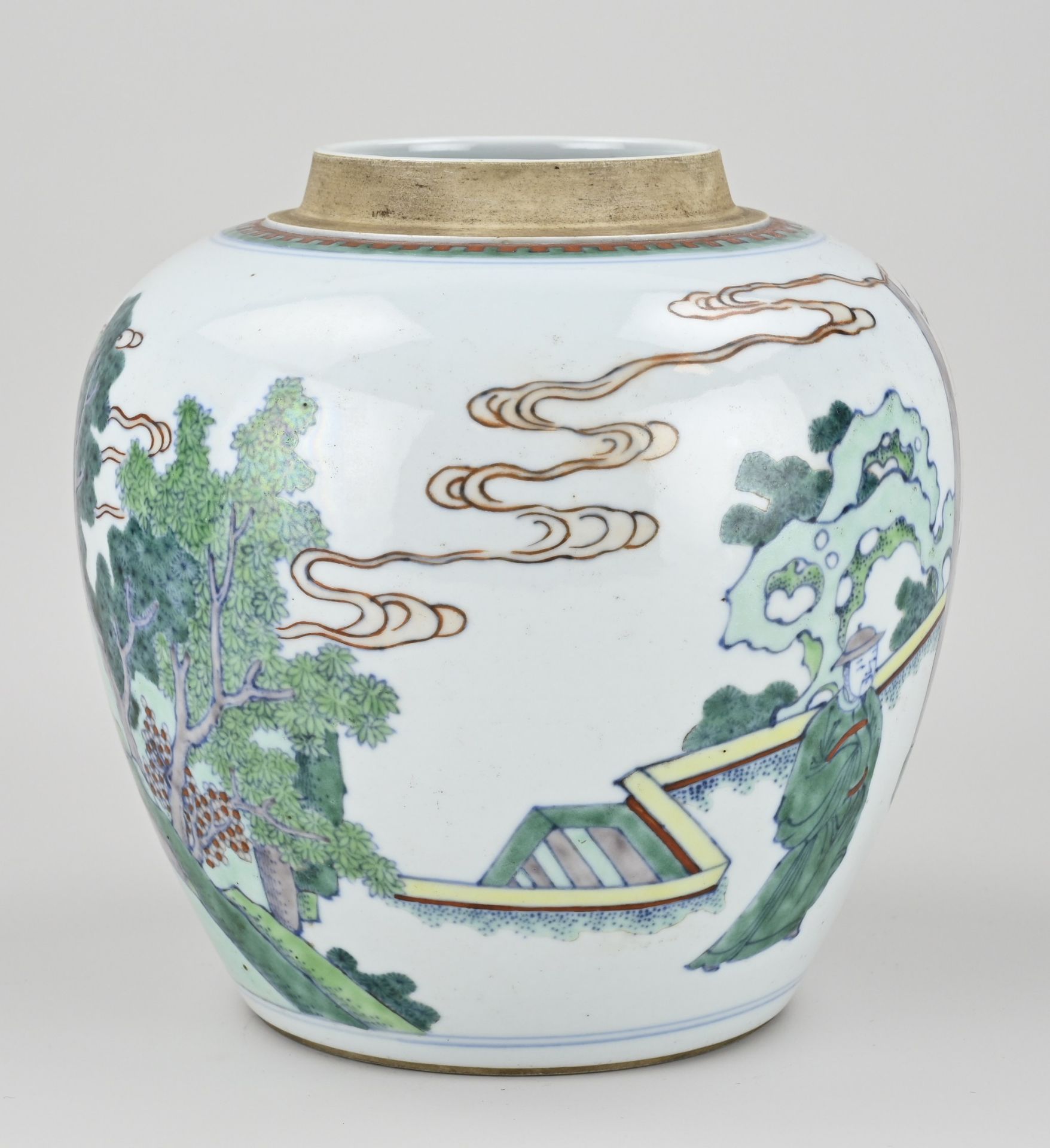 Chinese ball vase, H 23 x Ø 22 cm. - Image 2 of 3