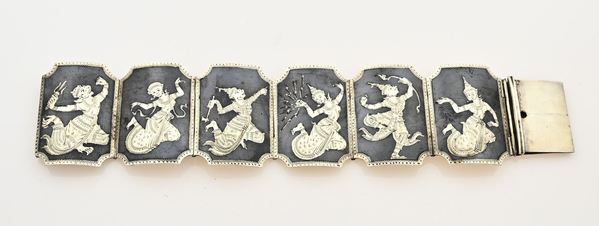 Silver wide bracelet, siam silver