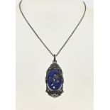 Silver necklace and pendant with lapis