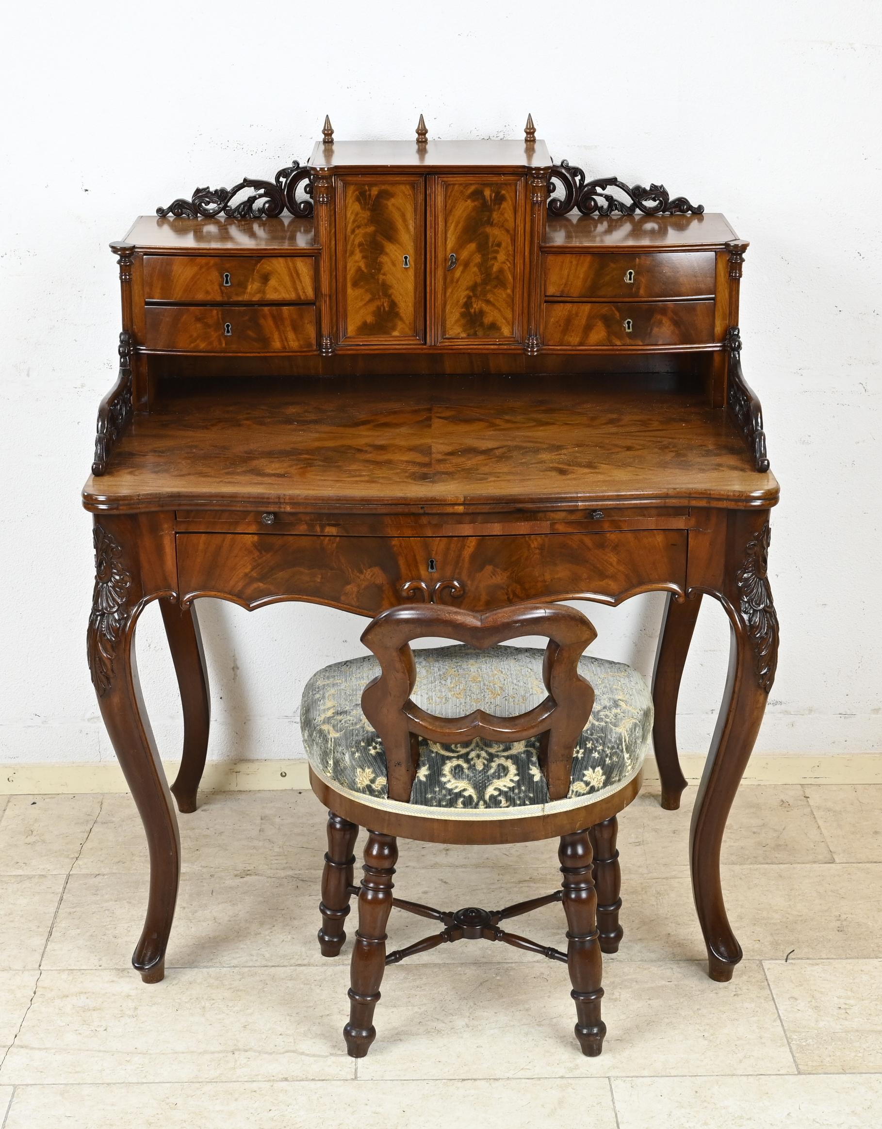 Antique ladies' desk + chair, 1860