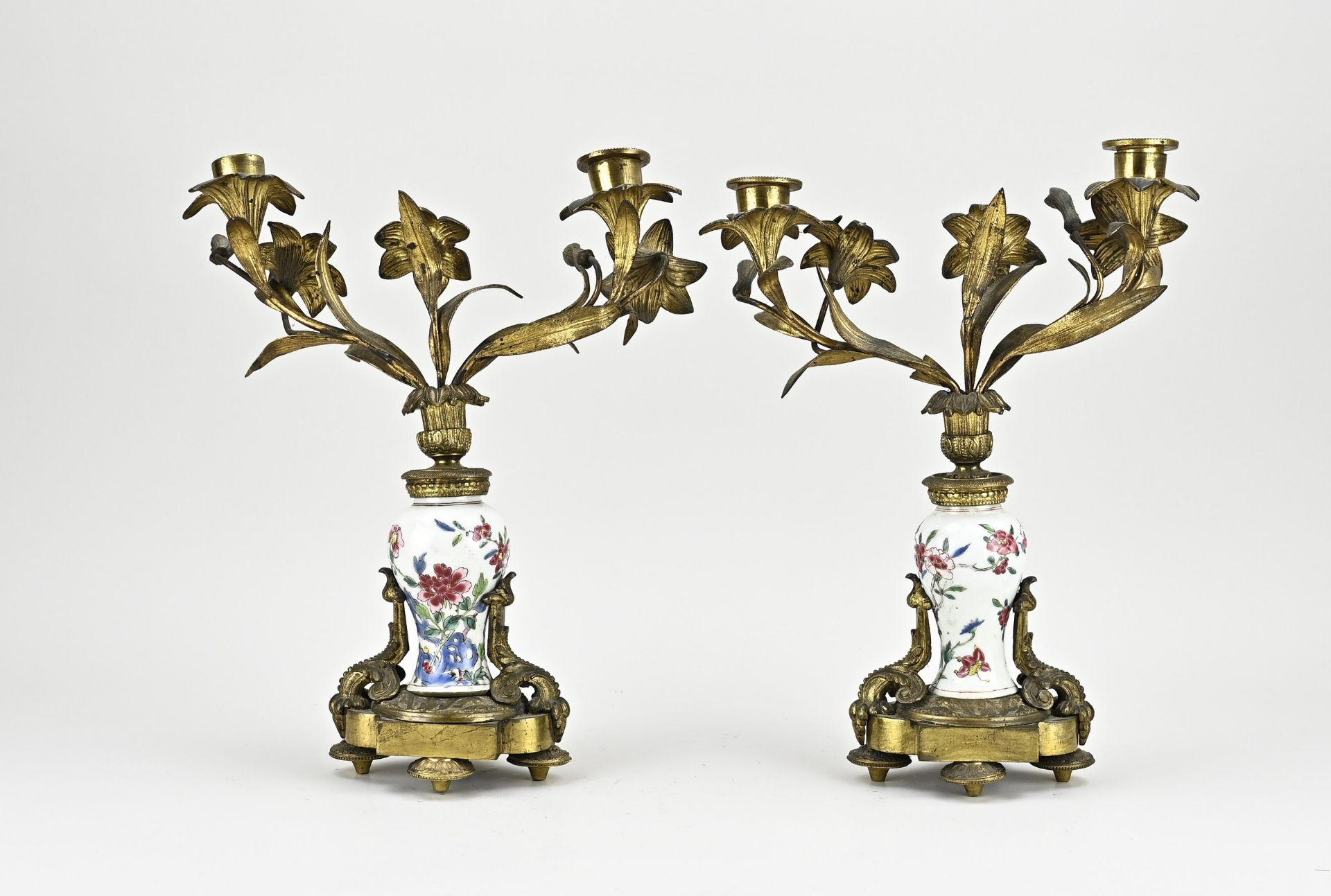 2x Candlestick with Chinese porcelain - Image 2 of 2