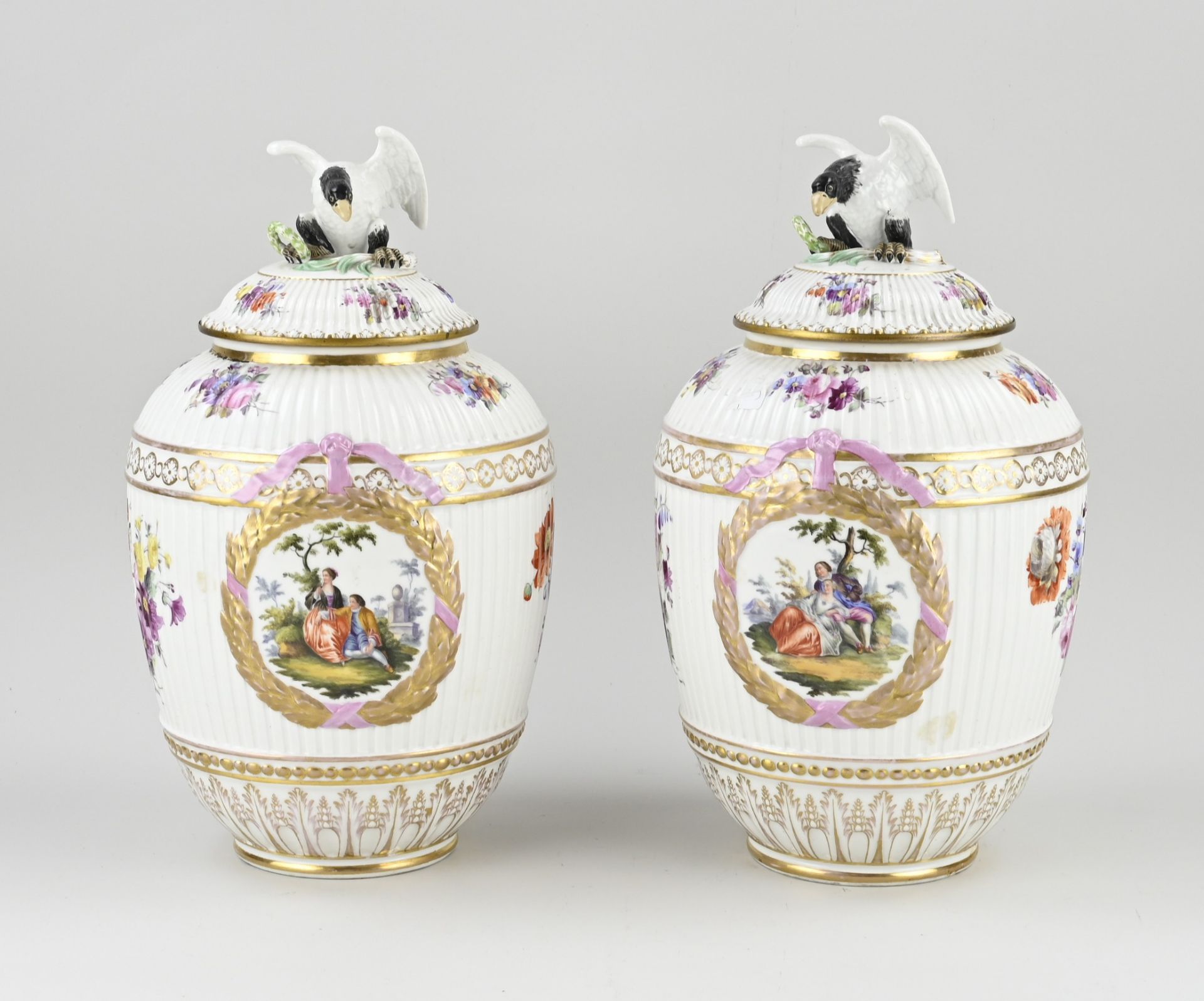 Two antique KPM lidded vases, 1880