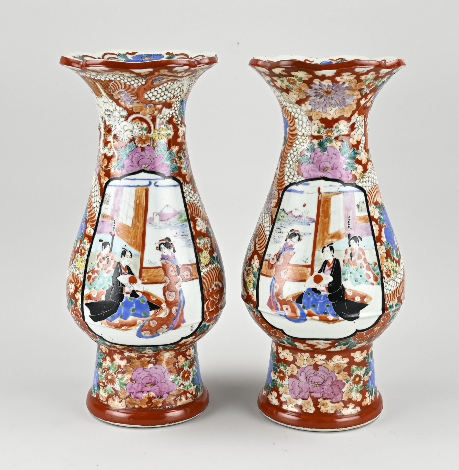 Two Japanese vases, H 37 cm.