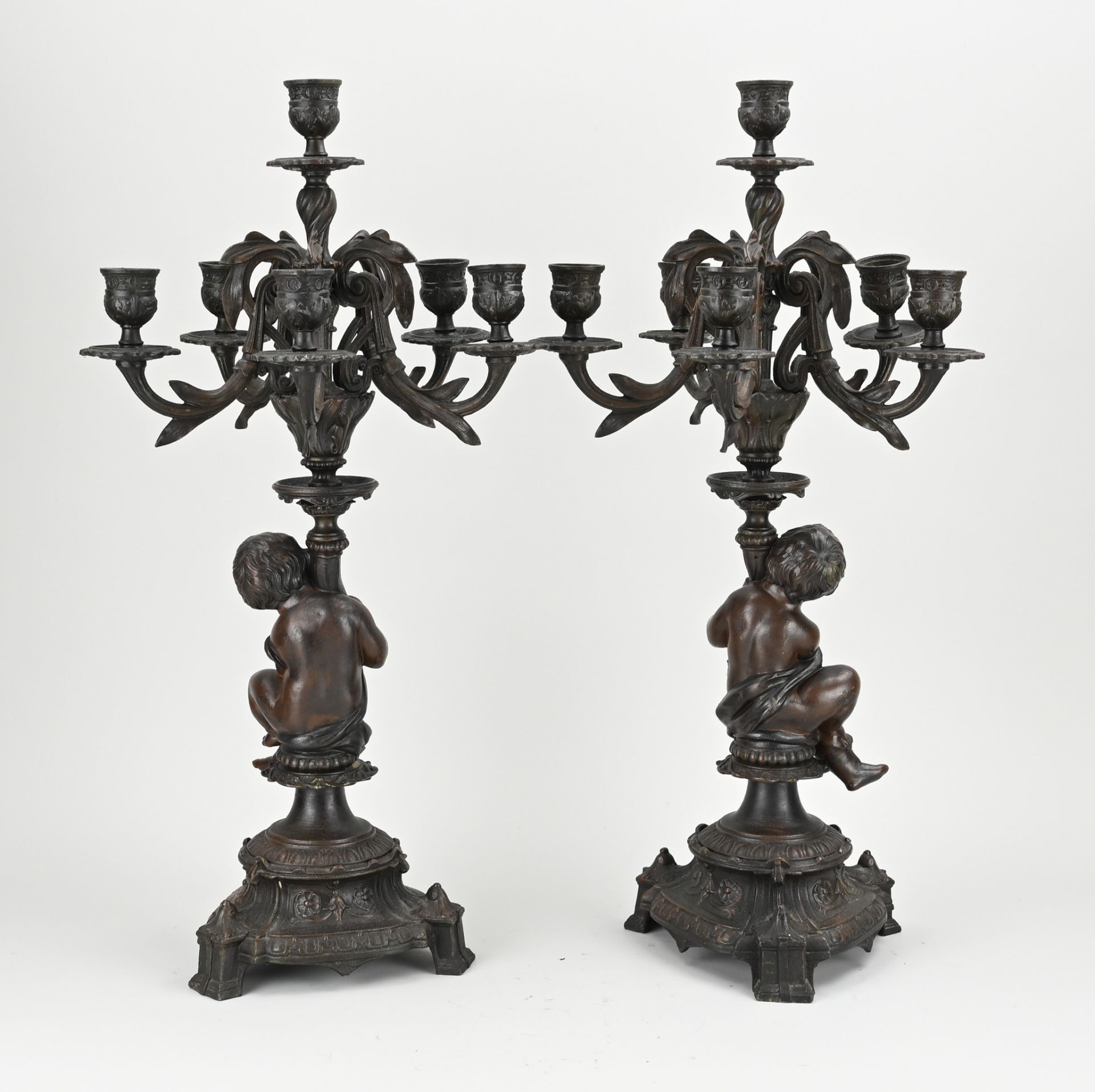 Two putti candlesticks, H 54 cm. - Bild 2 aus 2