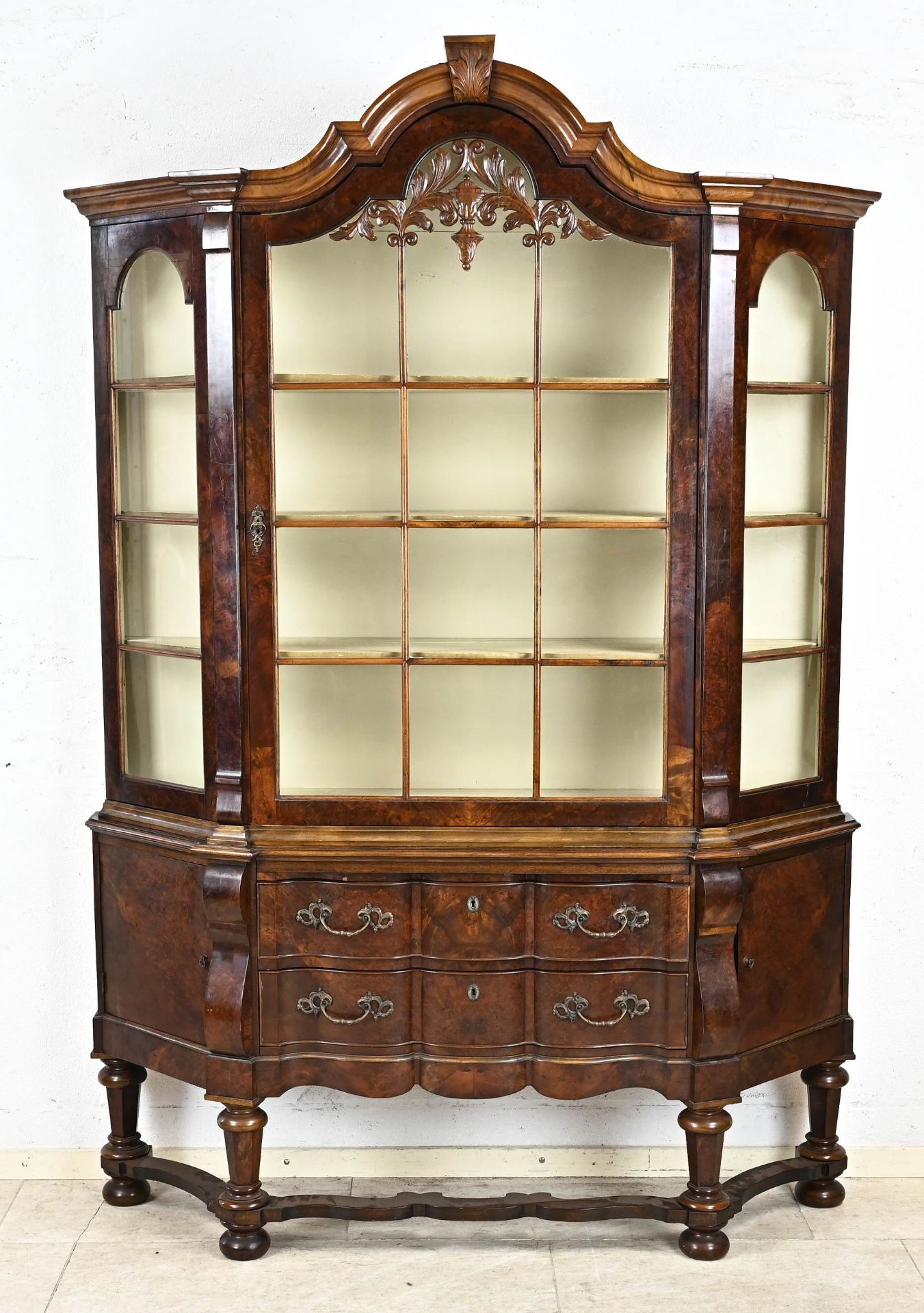 Burr walnut china cabinet, 1900