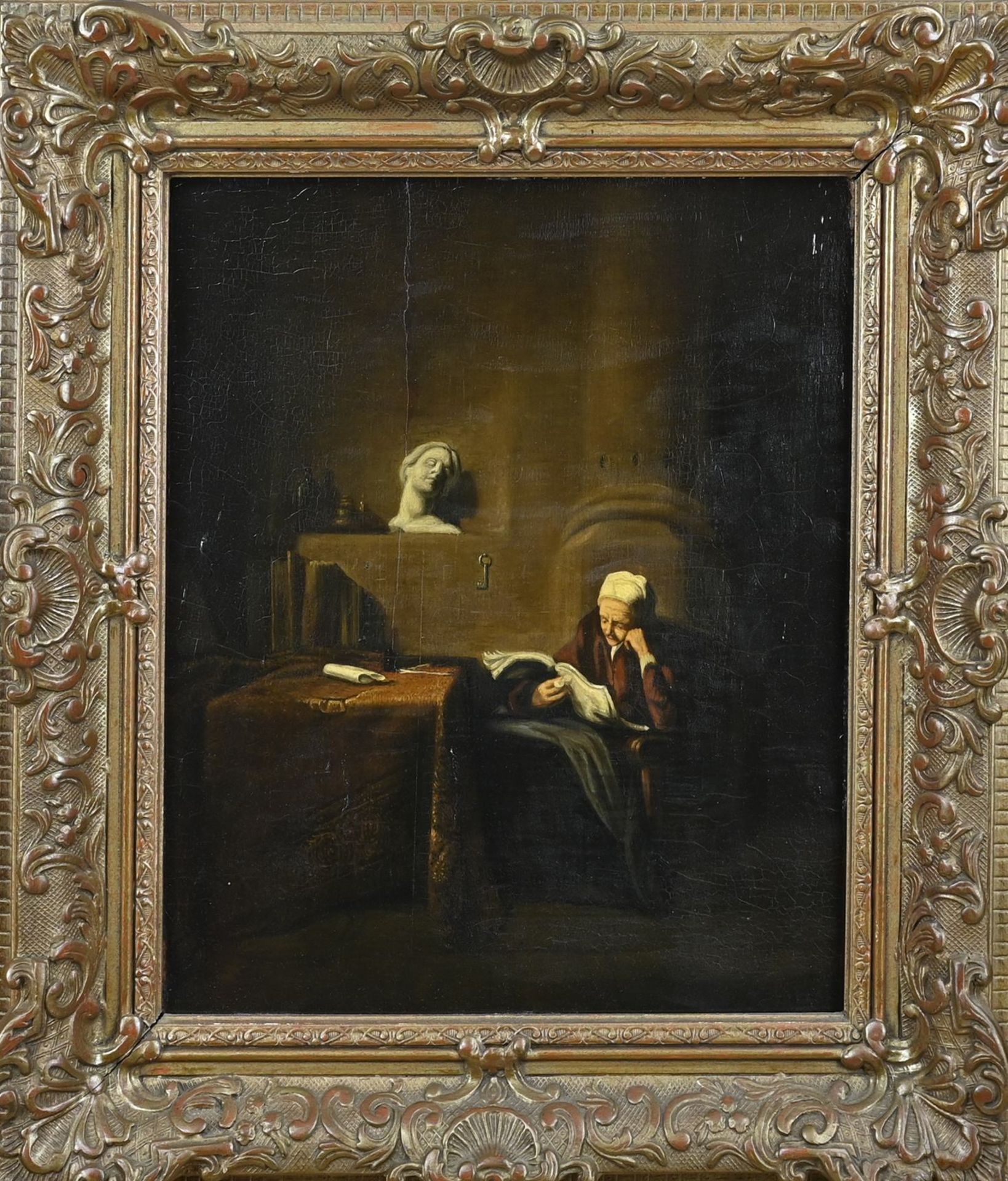 Unsigned, Reading woman in interior