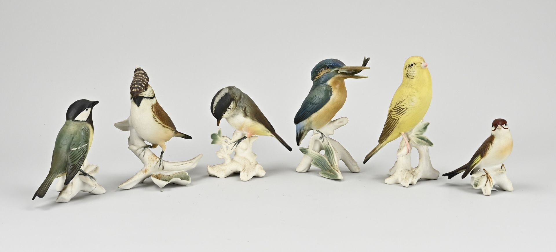 Six porcelain Karl Ens bird figures, H 8 - 13 cm.