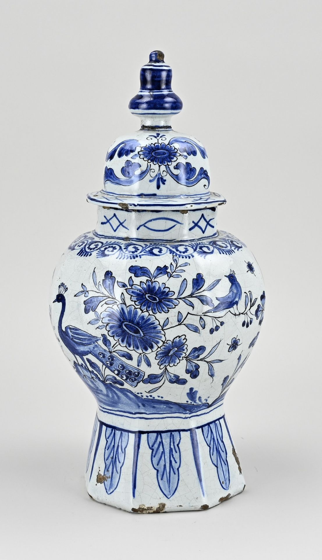 18th Century Delft vase with lid, H 34 cm.