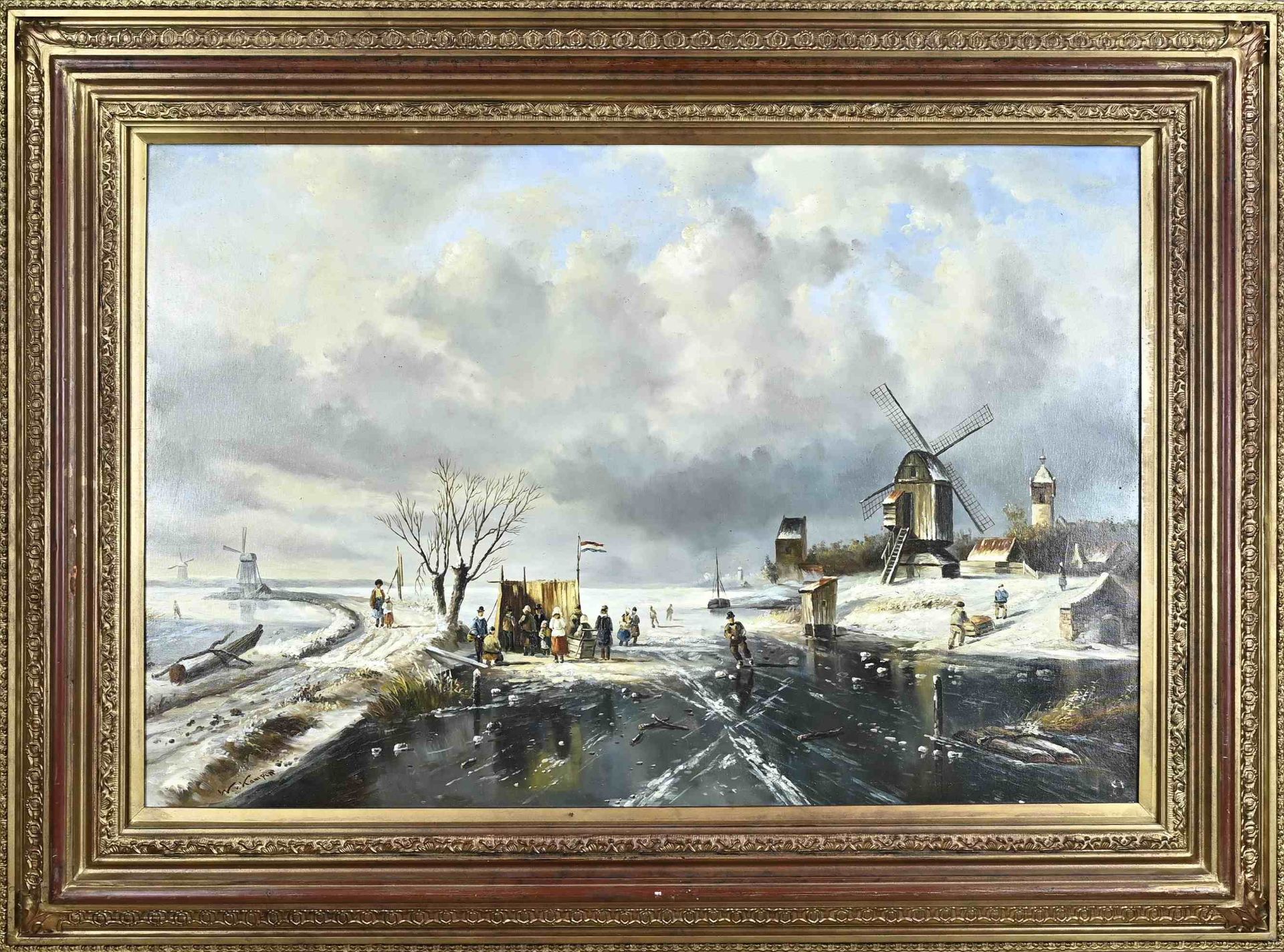 W. van Kampen, Dutch winter view with ice fun