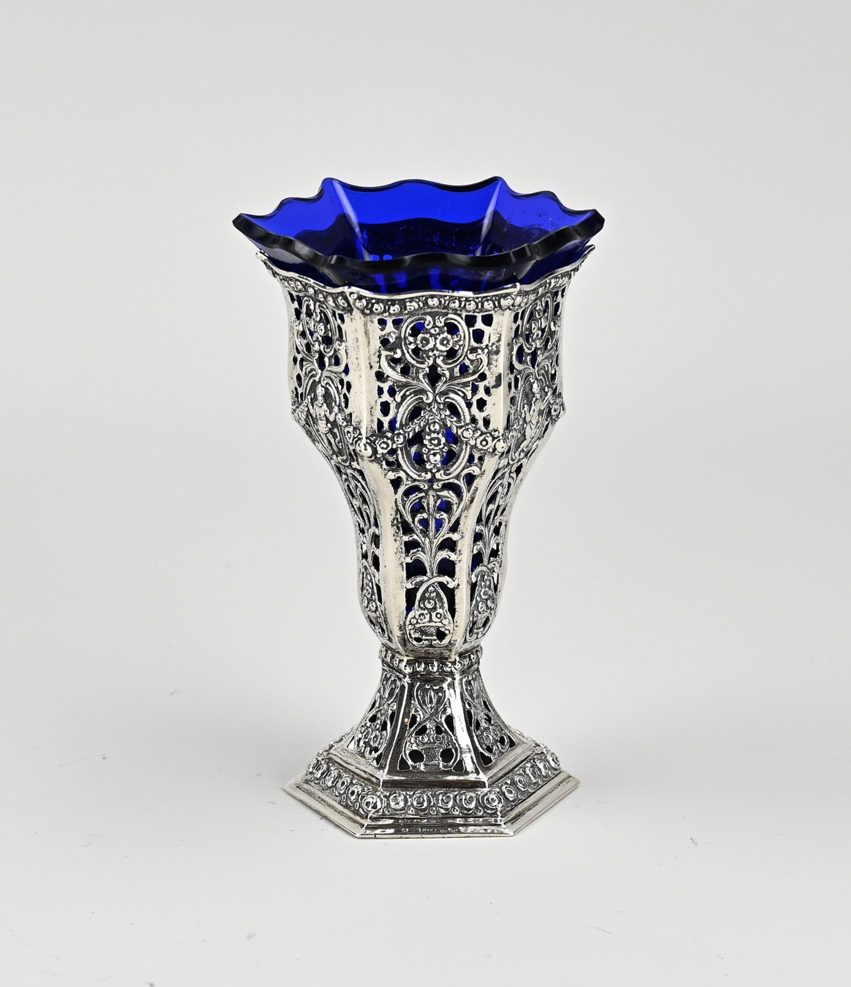 Silver showpiece with blue glass - Image 2 of 2