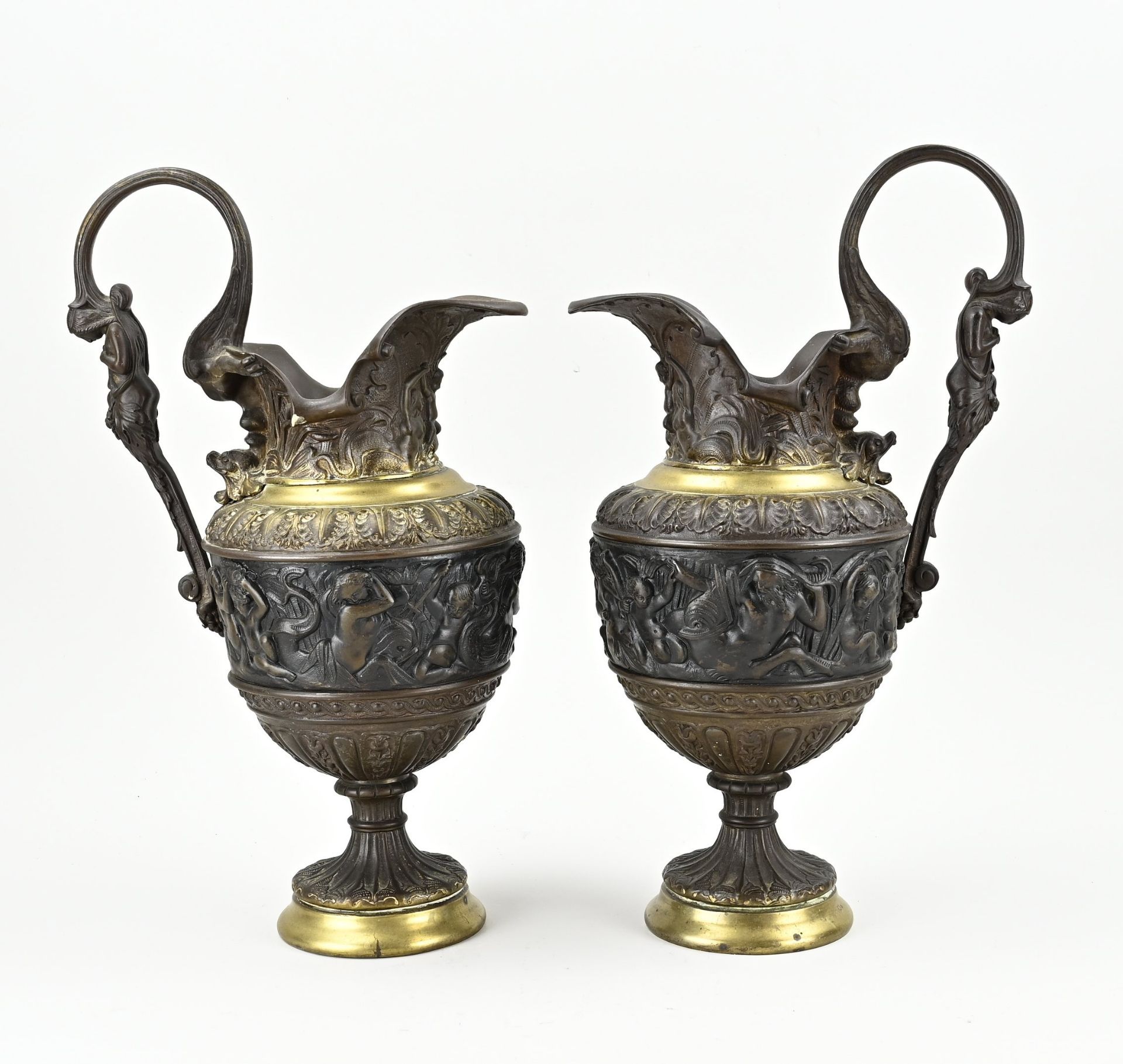 Two bronze showpiece jugs, 1880