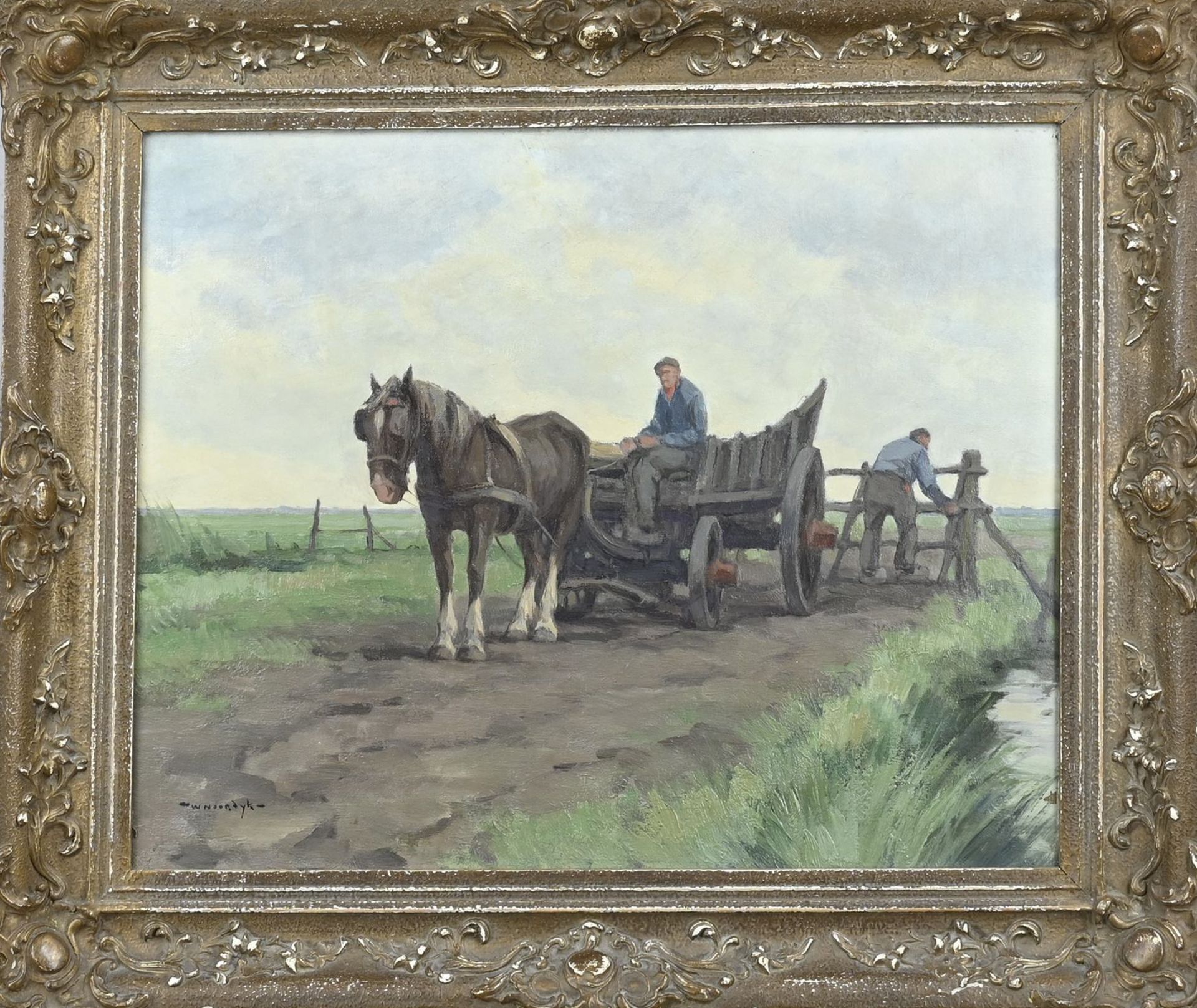 Willem Noordijk, Landscape with farmers and horse cart